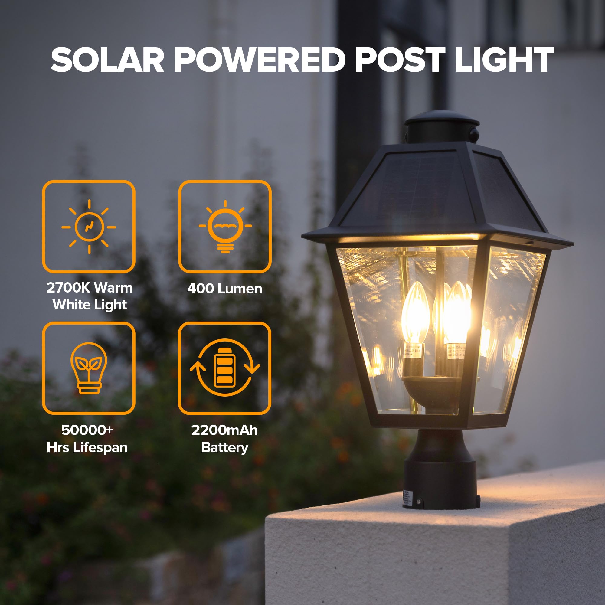 LUTEC Outdoor Solar Lamp Post Light with Motion Sensor - Waterproof Dusk to Dawn Pole Light, 3 Brightness Modes, Black Solar Powered Fence Post Fixture for Garden, Pathway, Driveway & Yard Lighting