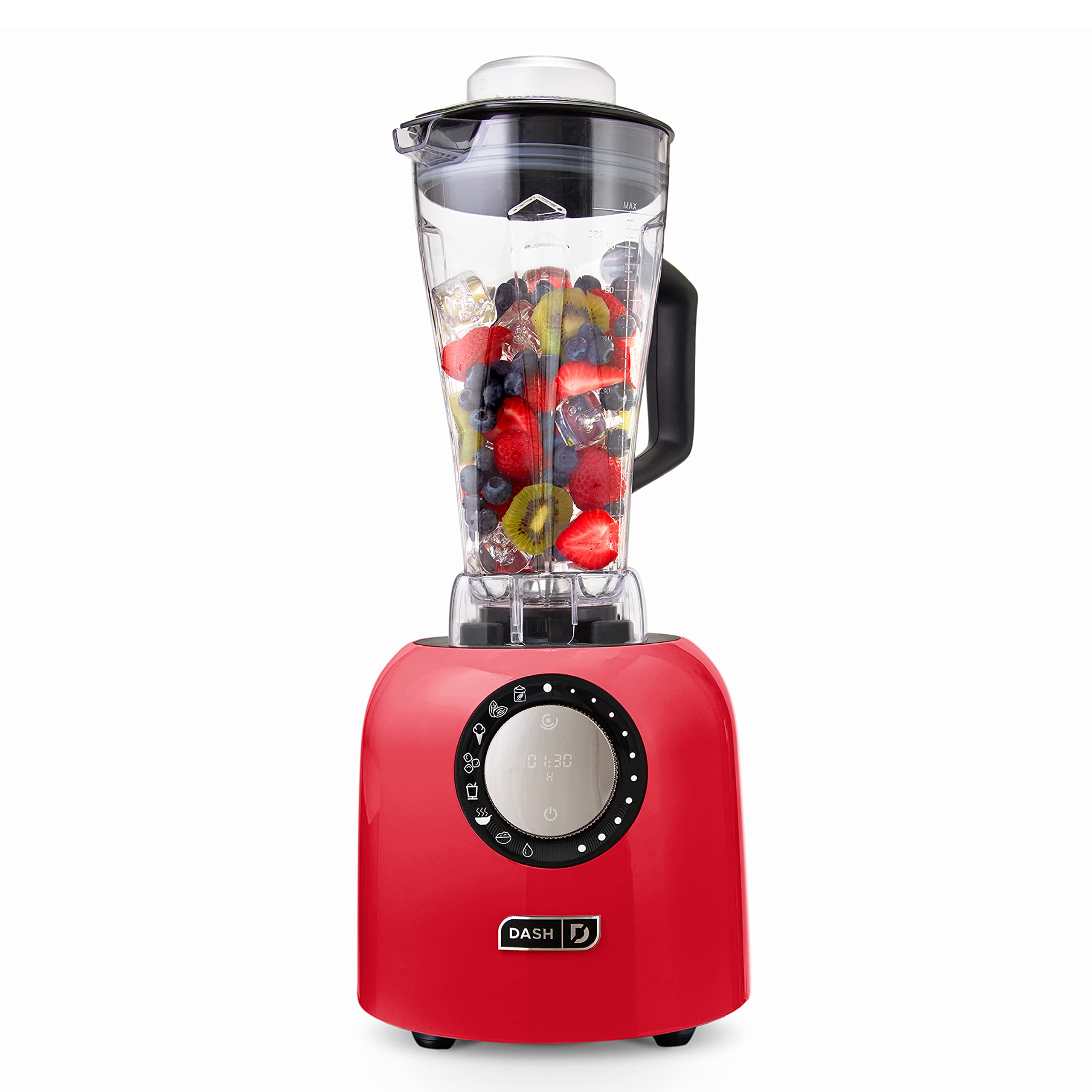 Dash Chef Series Deluxe Digital 64 oz Countertop Blender with Stainless Steel Blades & Tritan Jug - Smart Blender with Tablet Stand & USB Port for Smoothies, Soups, Nut Butters - Perfect for Kitchens, Restaurants & Healthy Lifestyles (Red)