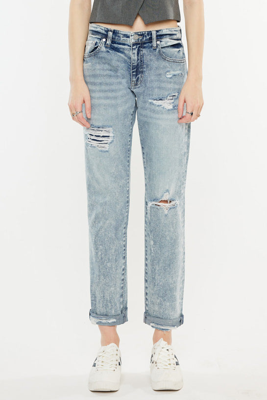 Alena Mid Rise Slim Boyfriend Jeans for Women - Comfortable Stretch Denim Pants - Casual Everyday Wear for Work & Weekend Outfits