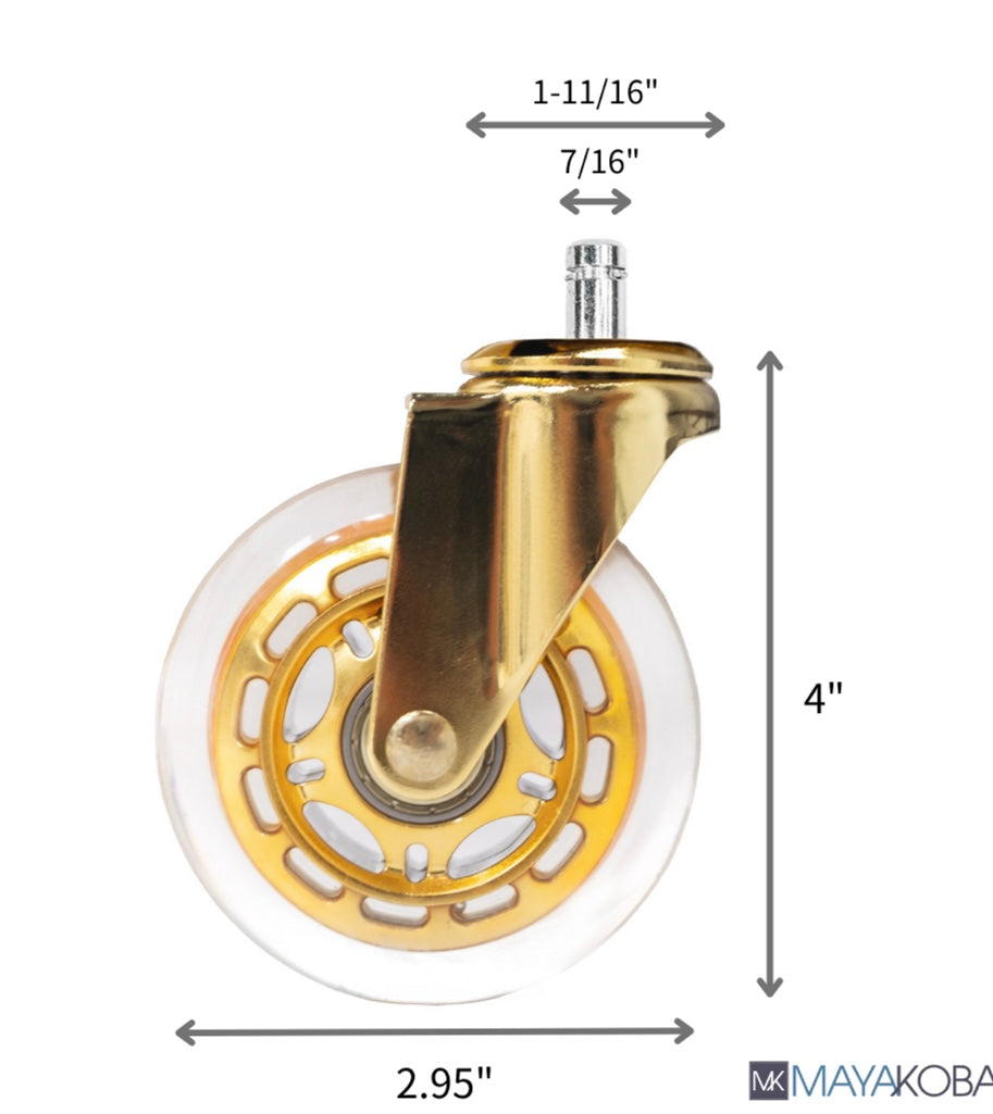 Premium Gold Roller Blade Style Stool Casters - Smooth Rolling Office Chair Wheels for Hardwood Floors & Carpet - Ideal for Home Office, Gaming Chairs & Workstations