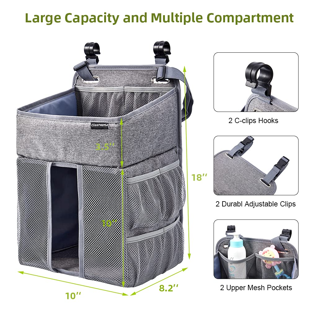 Clearworld Thickened Hanging Diaper Caddy Organizer - Baby Nursery Storage for Diapers, Wipes & Essentials - Perfect for Changing Tables, Cribs, Walls & Bassinets - Space-Saving Gray Diaper Stacker (Great for Nursery Organization & Quick Diaper Changes)
