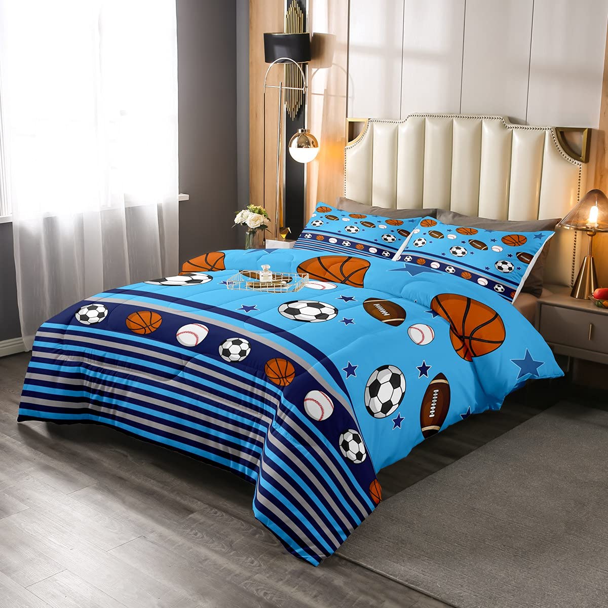 Manfei Sports Comforter Set Twin Size - Baseball Football Soccer Basketball Themed Bedding for Kids & Teens (2pc Set with Duvet & Pillowcase) | Perfect for Boys Room Decor, Game Day Decorations & Sports Fan Gifts