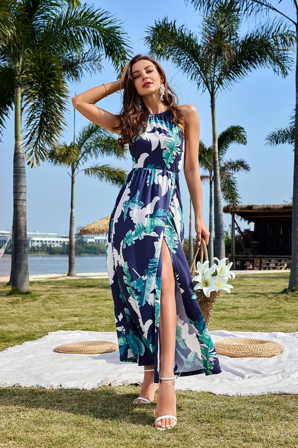 KILIG Women's Summer Maxi Dress 2025 - Casual Sleeveless Floral Sundress with Side Slit, Flowy Long Beach Dress for Vacation, Pool Party, and Outdoor Date Night
