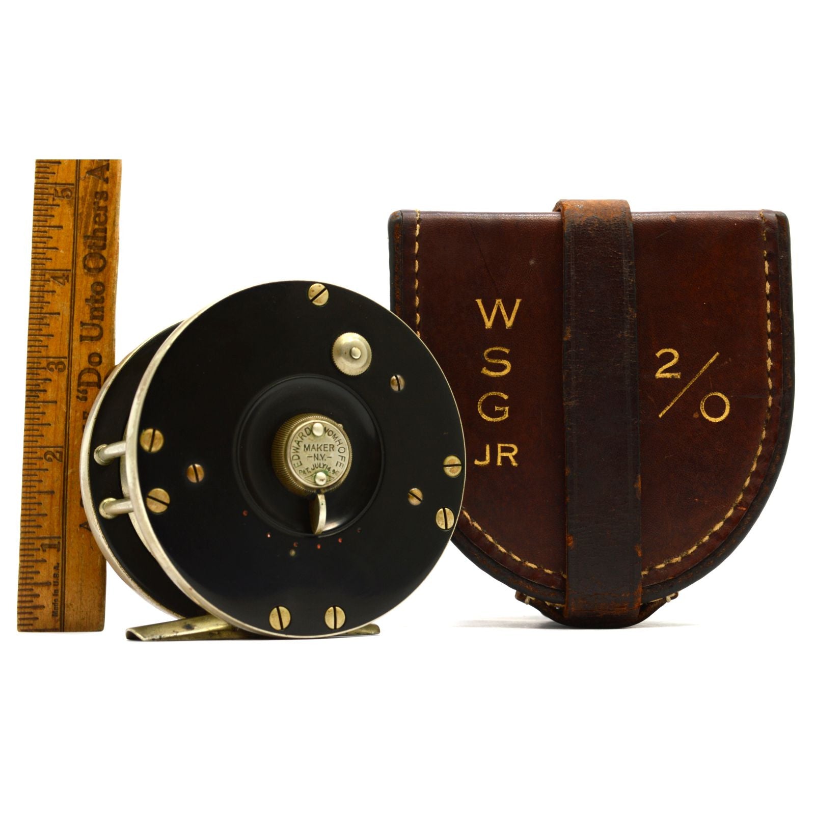 Vintage Antique EDWARD VOM HOFE No. 504 TOBIQUE 2/0 Salmon Fly Fishing Reel with Genuine Leather Case - Rare Collectible for Fly Fishing Enthusiasts & Outdoor Adventures