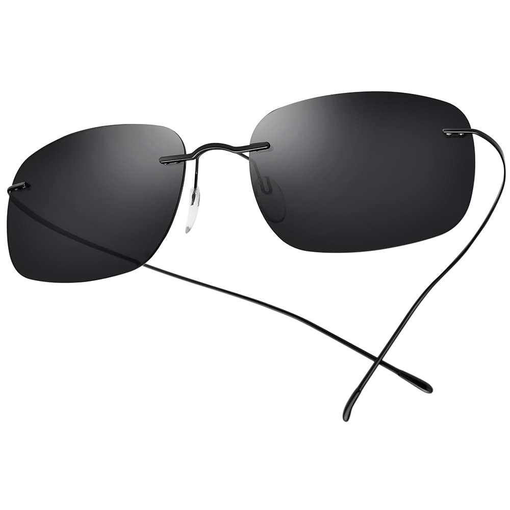 FONEX Titanium Rimless Sunglasses for Men & Women - Ultra Lightweight Frameless Square Polarized UV Protection - Perfect for Driving, Running, and Outdoor Activities