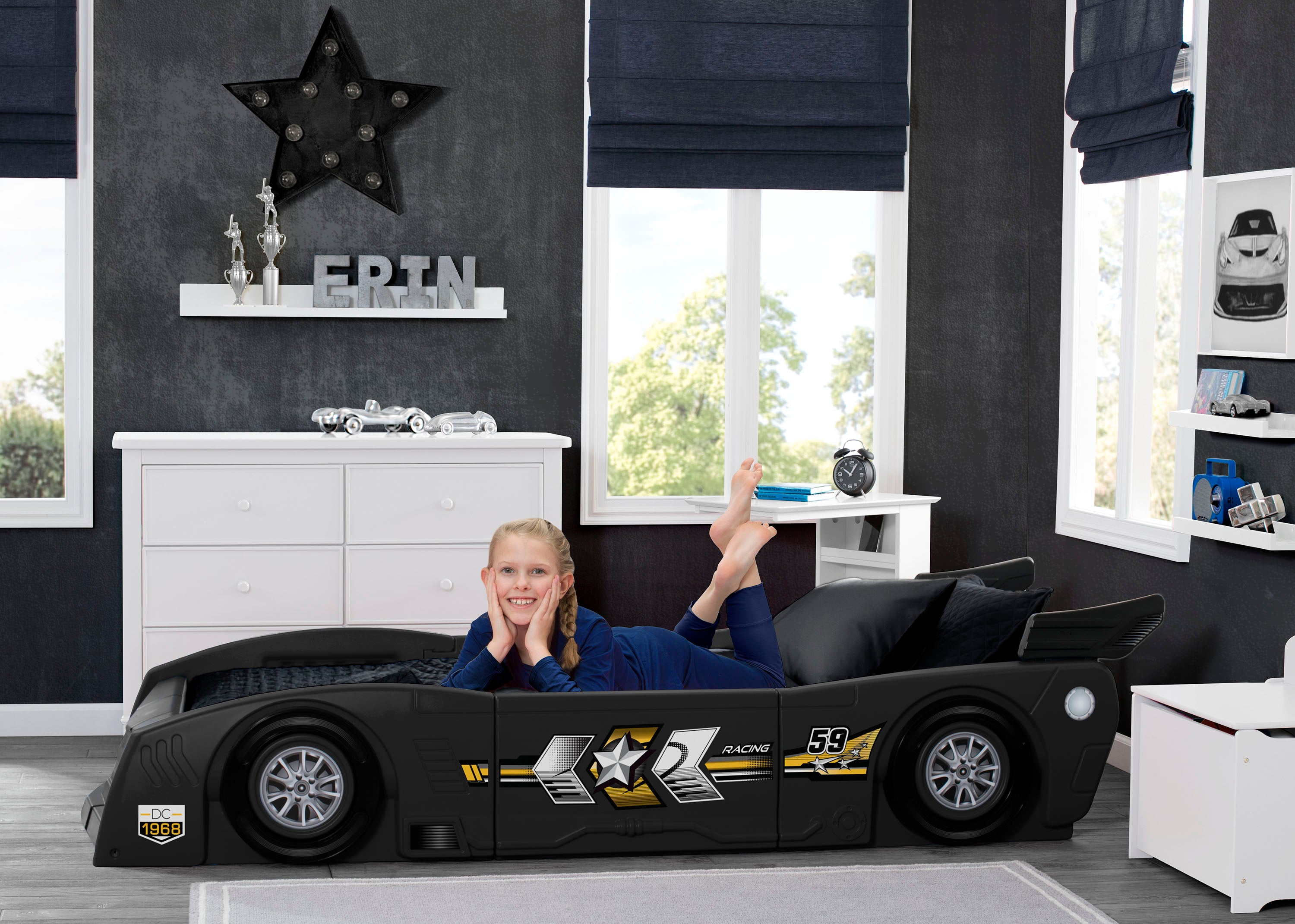 Grand Prix Race Car Toddler to Twin Bed - Convertible Kids Bed for Boys & Girls - Perfect for Nursery, Bedroom, and Playroom Decor