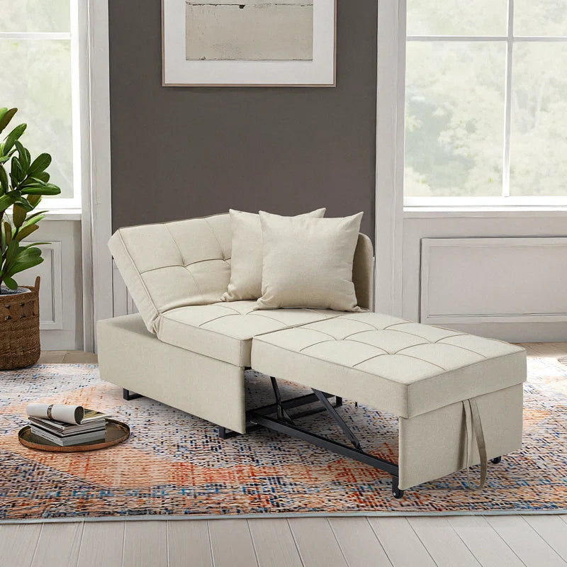 EROMMY 3-in-1 Convertible Sleeper Sofa Bed - Adjustable 5-Position Backrest, Pull-Out Guest Bed with Premium Faux Linen Fabric (Beige) - Perfect for Small Spaces, Apartments & Home Offices