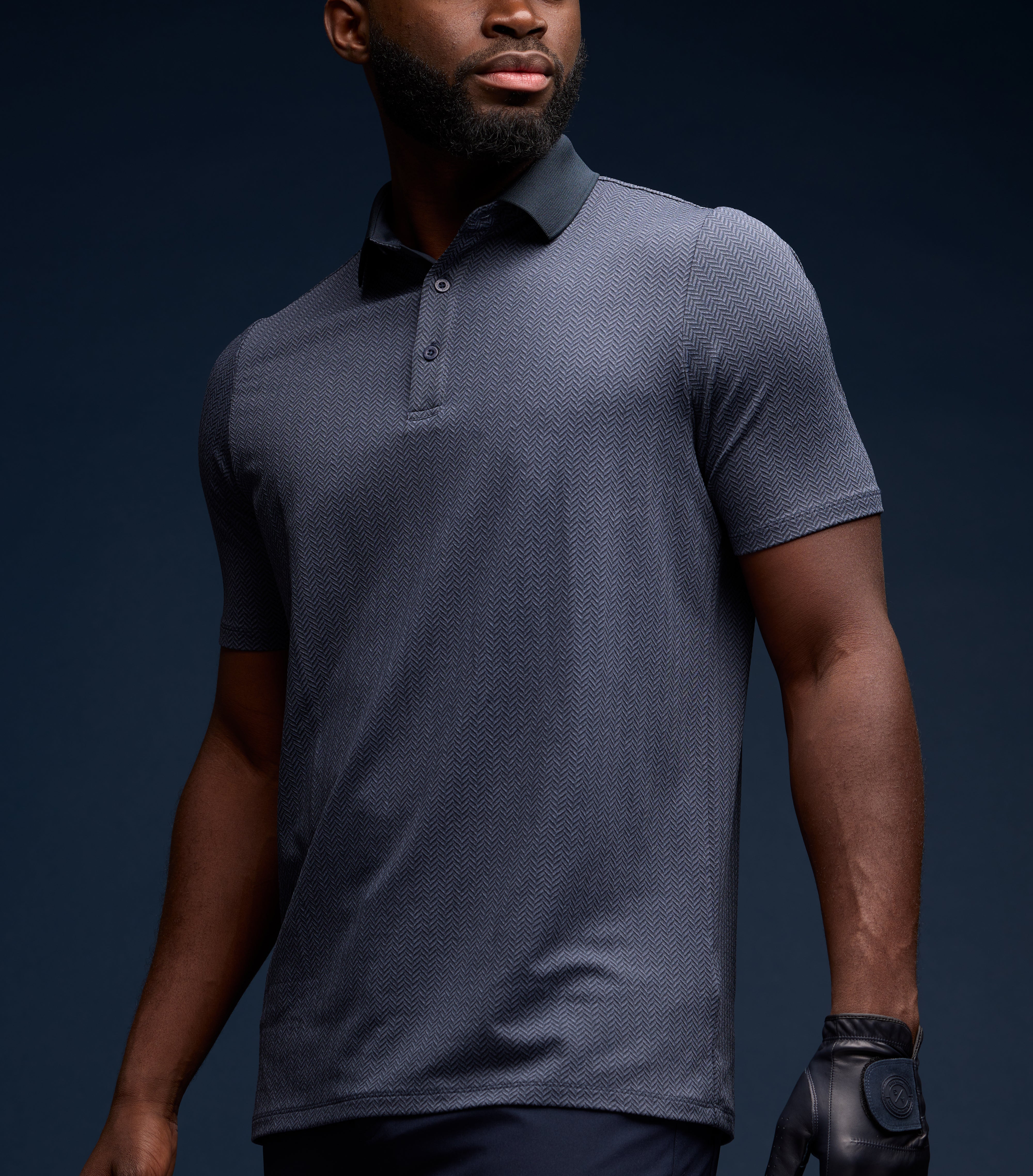 Men's Herringbone Pattern Polo Shirt - Classic Casual Button-Down Collar Shirt for Golf, Business & Everyday Wear