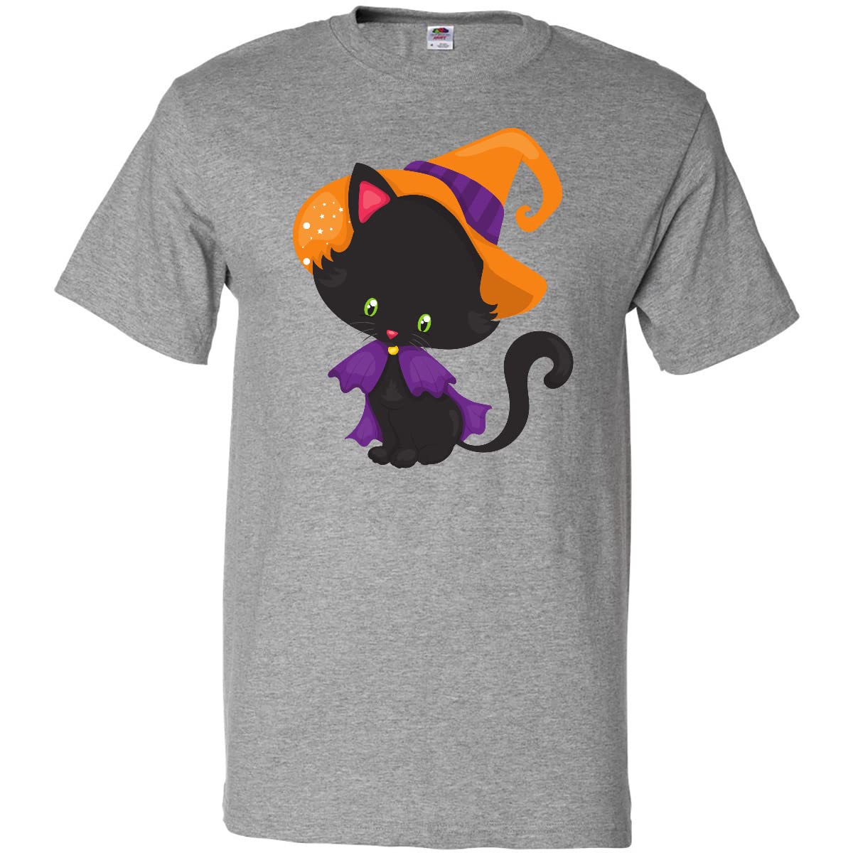 Inktastic Halloween Cat T-Shirt - Cute Black Cat with Witch Hat Design | Perfect for Halloween Costumes, Parties & Gifts