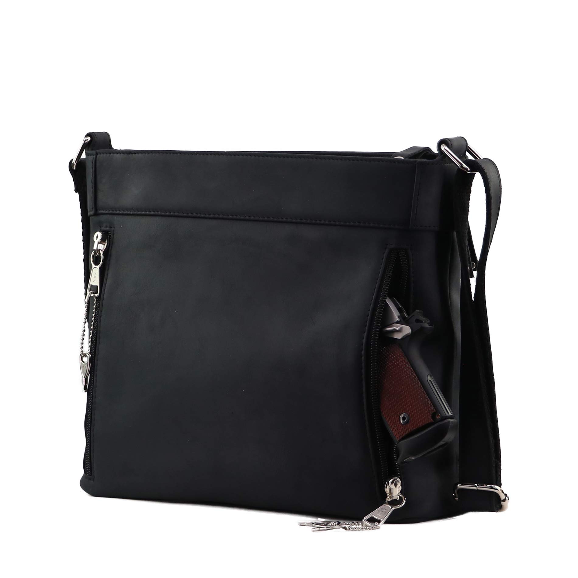 Concealed Carry Crossbody Bag for Men & Women - Distressed Leather Unisex Purse with Locking Zippers & Gun Holster - Perfect for Everyday Use, Travel, and Outdoor Activities