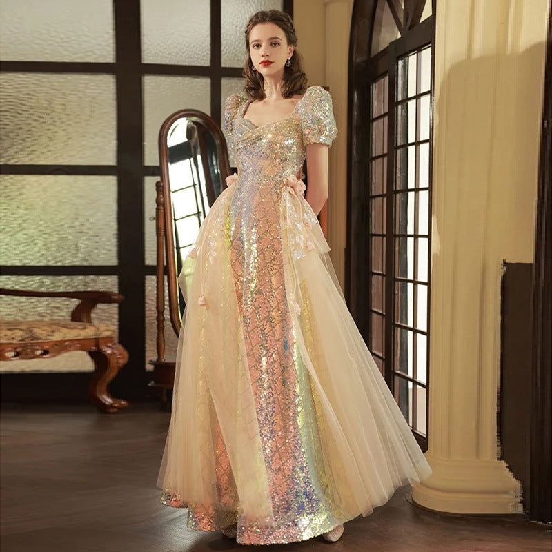 Elegant Gradient A-Line Long Prom Dress with Sequins - Formal Evening Gown for Homecoming, Wedding, and Special Occasions