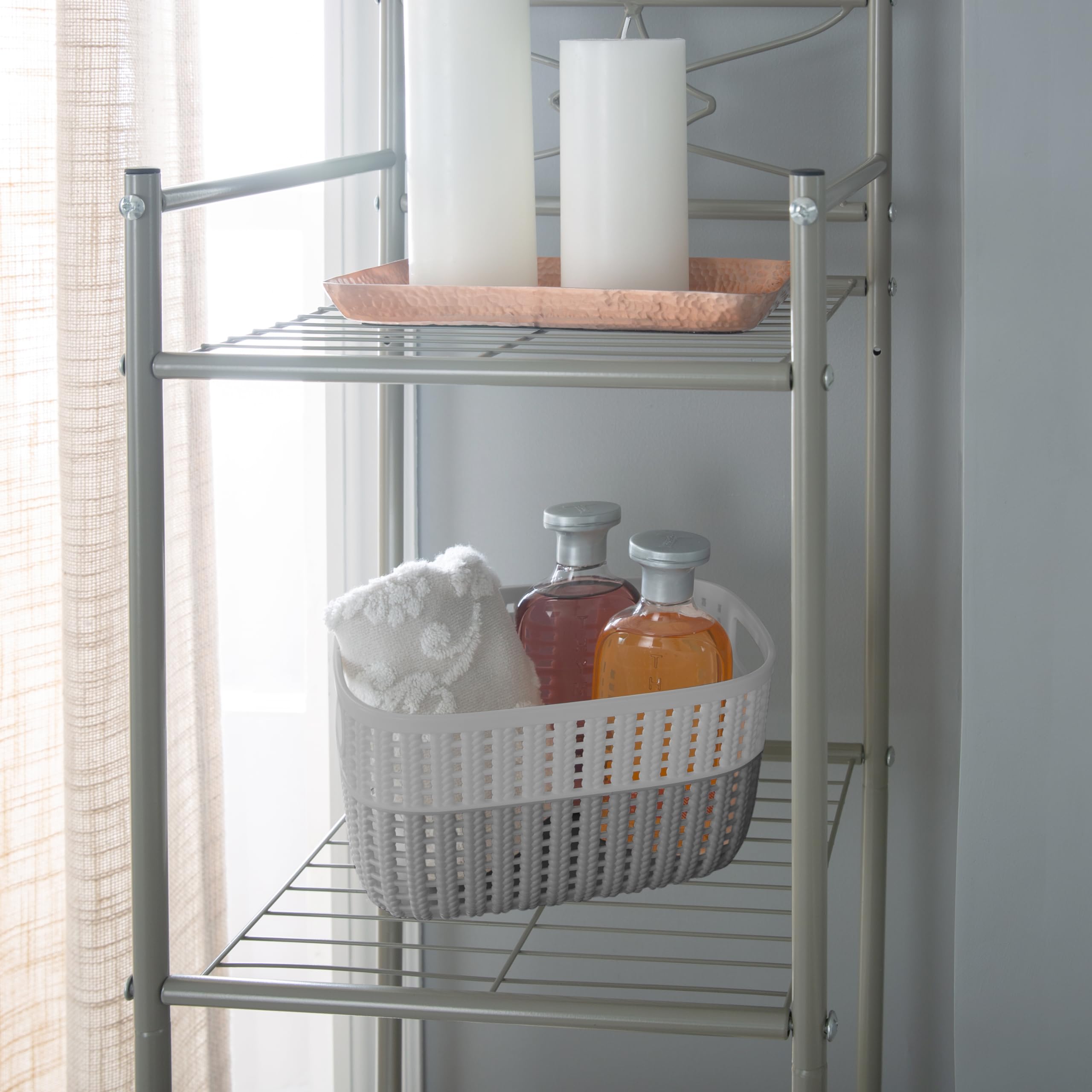 Simplify 2-Tone Sailor Knot Plastic Storage Tote Basket - Grey/Grey | Decorative Organizer for Closet, Bathroom & Toys | Space-Saving Solution for Home Organization & Decluttering