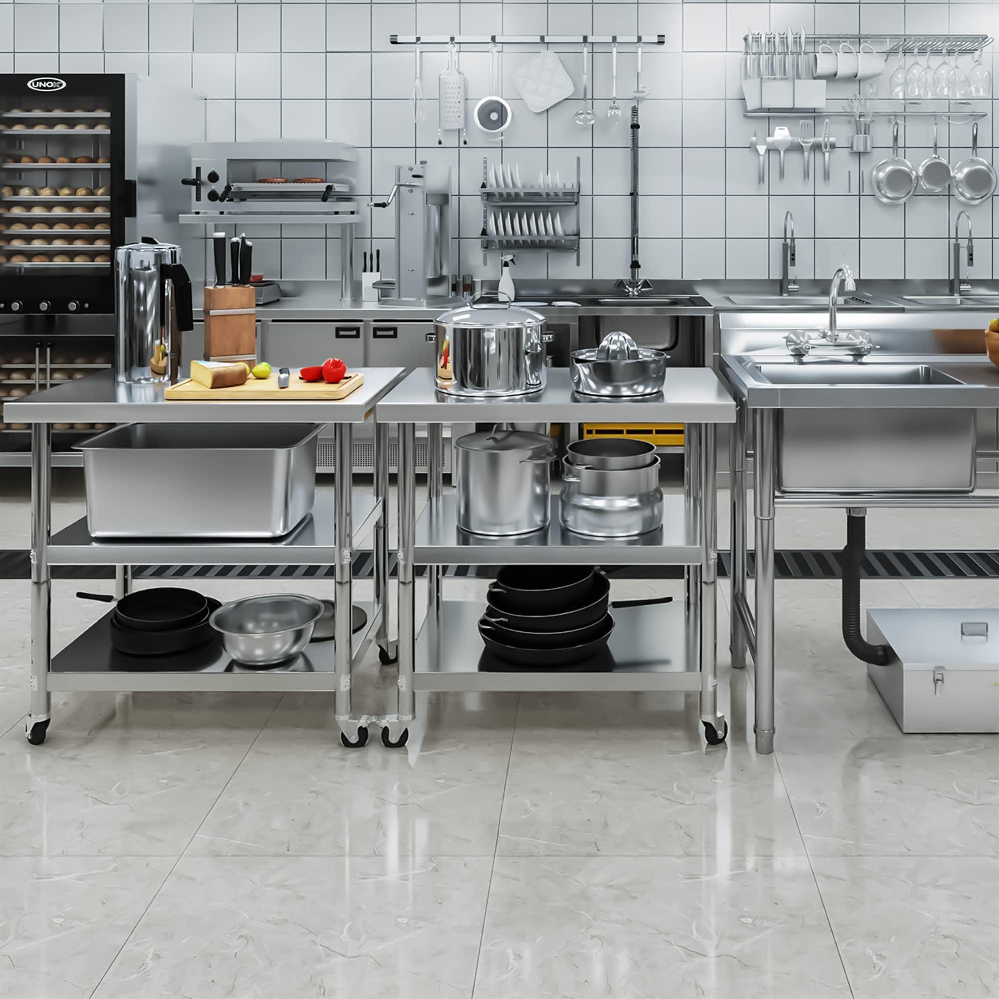 YITAHOME NSF Stainless Steel Table 36x24 Inches - Heavy Duty Work Table with Lockable Wheels & 3 Shelves - Commercial Prep Table for Kitchen, Restaurant, Garage, Warehouse - Ideal for Food Prep, Workshop & Outdoor Use