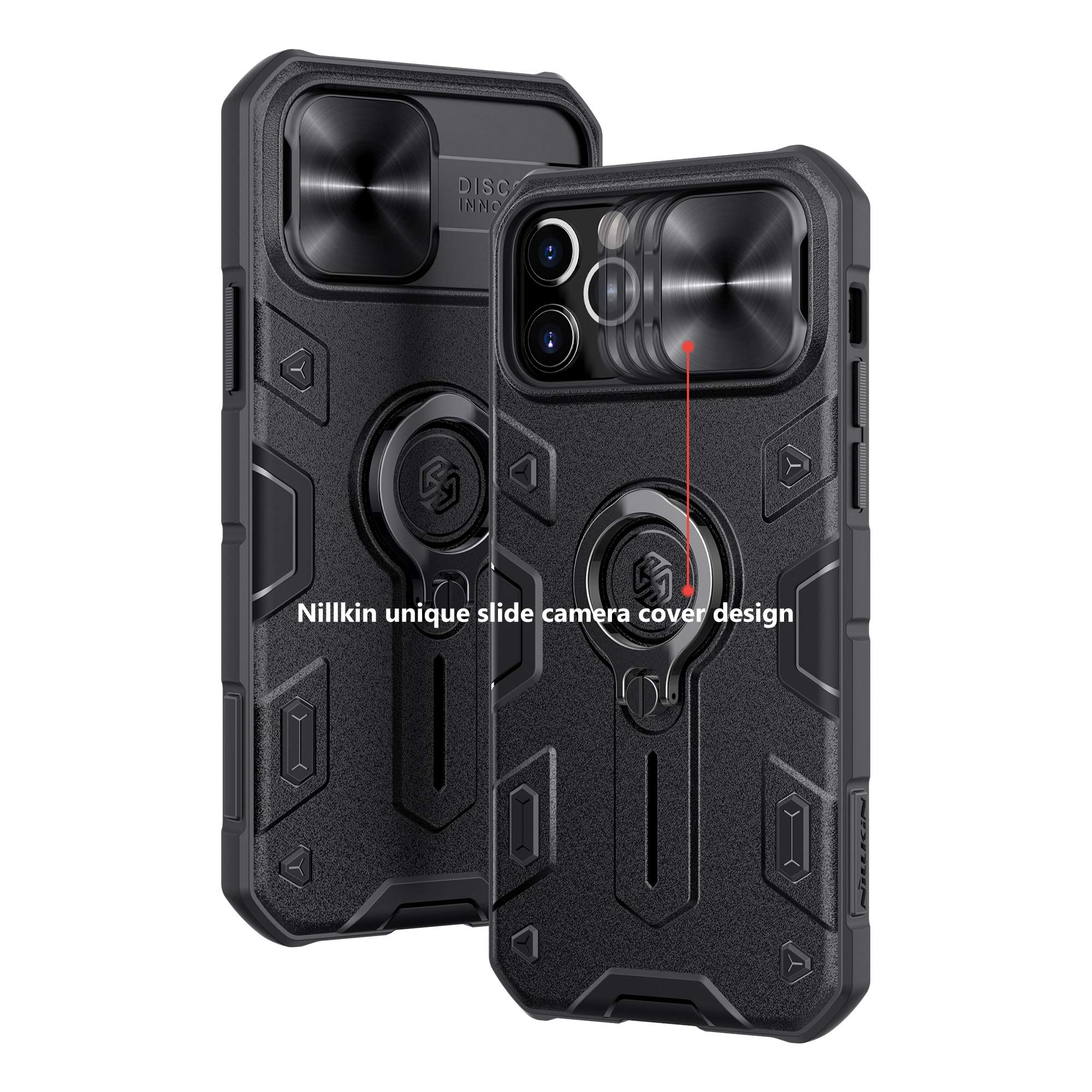 Nillkin CamShield Armor Case for iPhone 12 Pro Max (6.7 inch 2020) - Slide Camera Cover, PC & TPU Impact-Resistant Bumper with Ring Kickstand - Black | Perfect for Daily Protection, Outdoor Activities & Travel