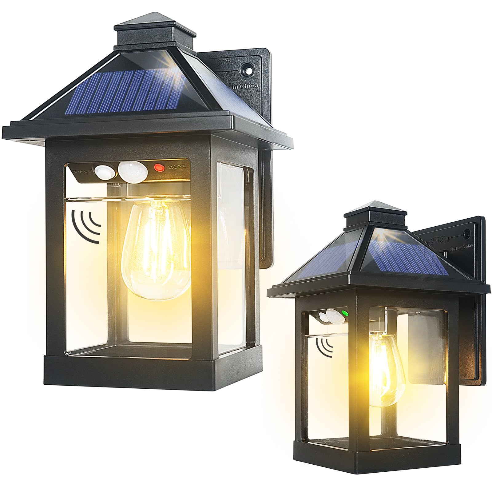 2 Pack Solar Powered Outdoor Wall Lantern Lights - LED Dusk to Dawn Motion Sensor Security Lights with 3 Lighting Modes, Waterproof Solar Sconce for Front Porch, Patio, Garage, Garden & Pathway Lighting (Perfect for Home Security & Landscape Illumination)