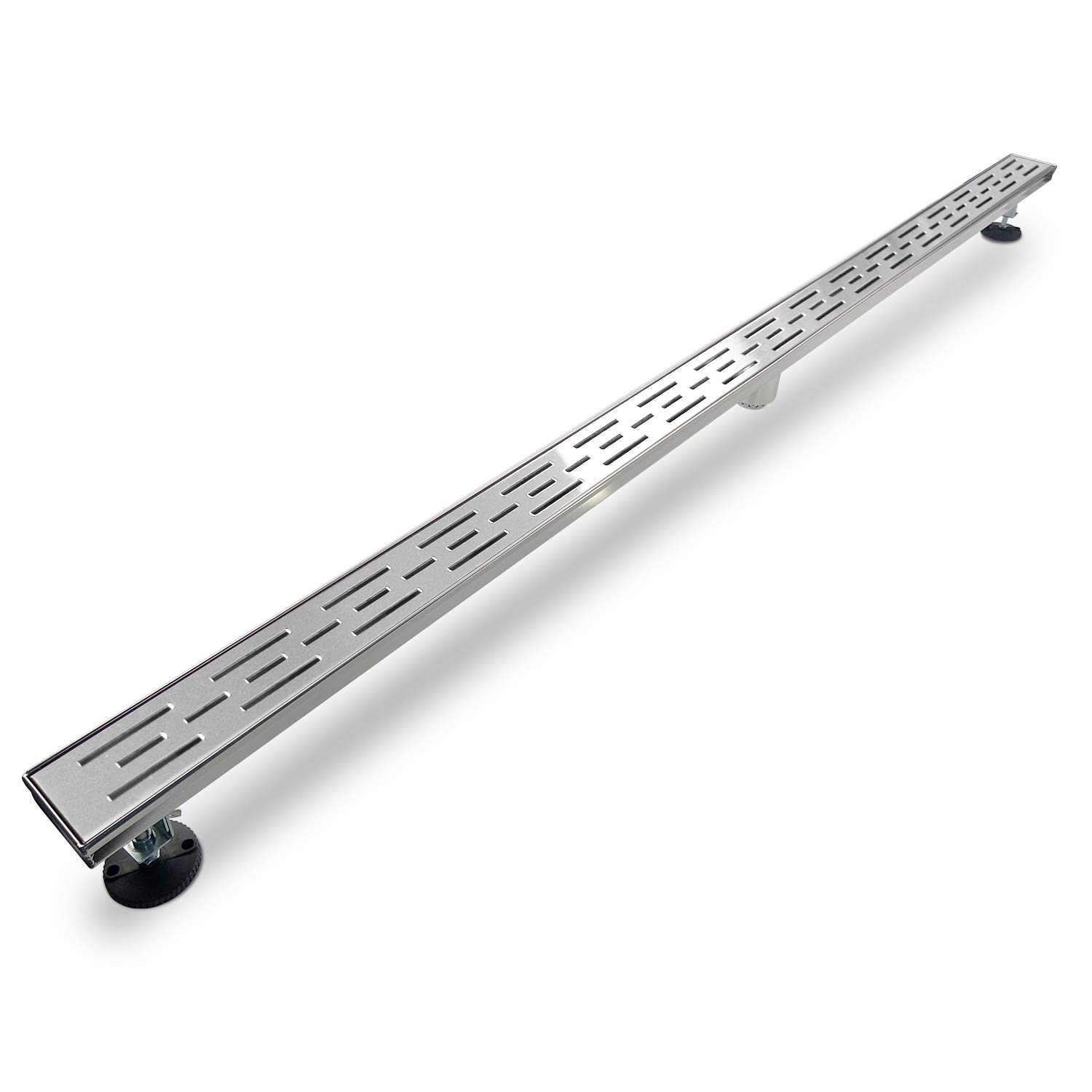 60 Inch Linear Shower Drain with Bar Pattern Grate - AISI 304 Stainless Steel Shower Drain with Hair Strainer & Leveling Feet - Perfect for Modern Bathroom Renovations and Walk-in Showers