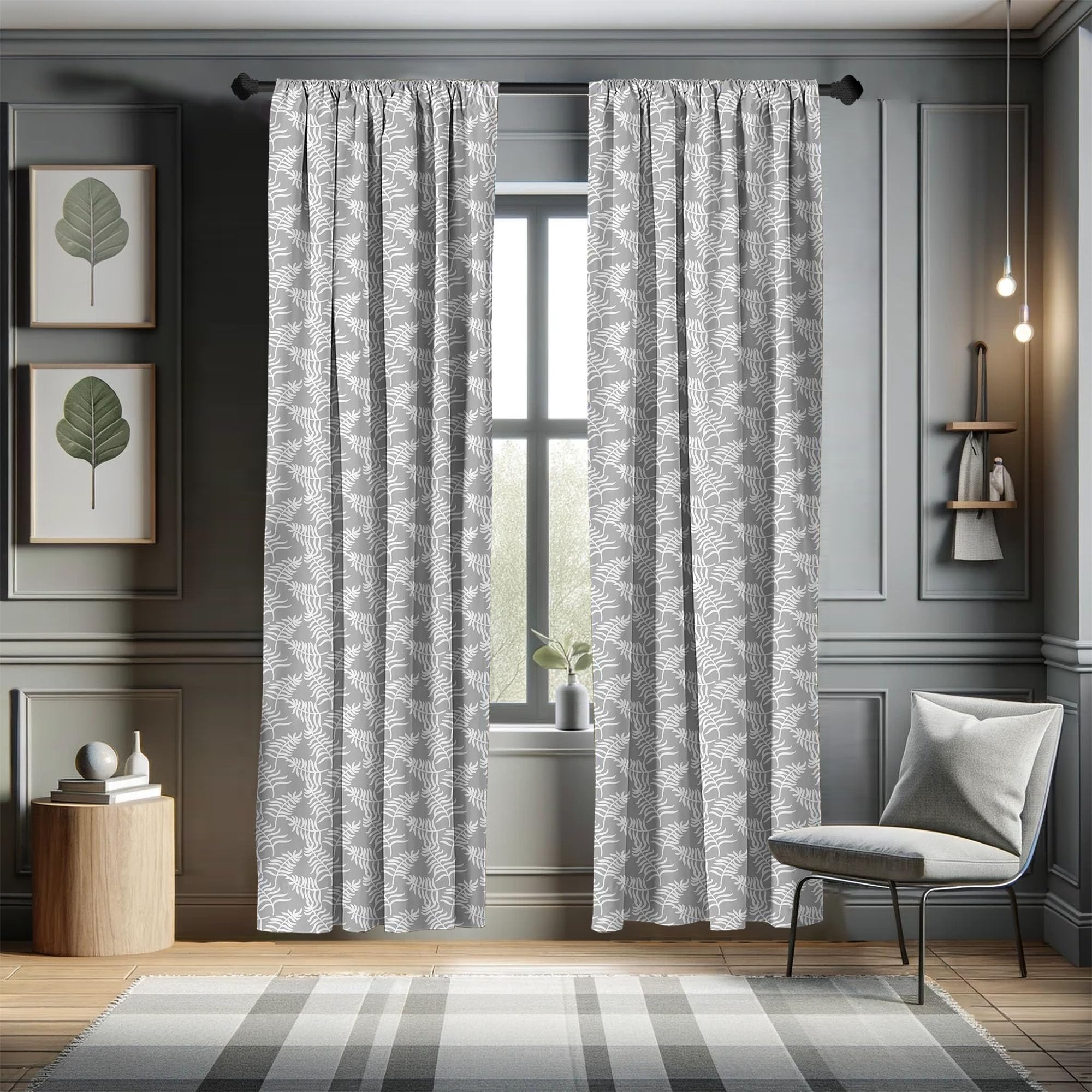 Ambesonne Greyscale Jungle Leaves Curtains - 2 Panel Set, 28