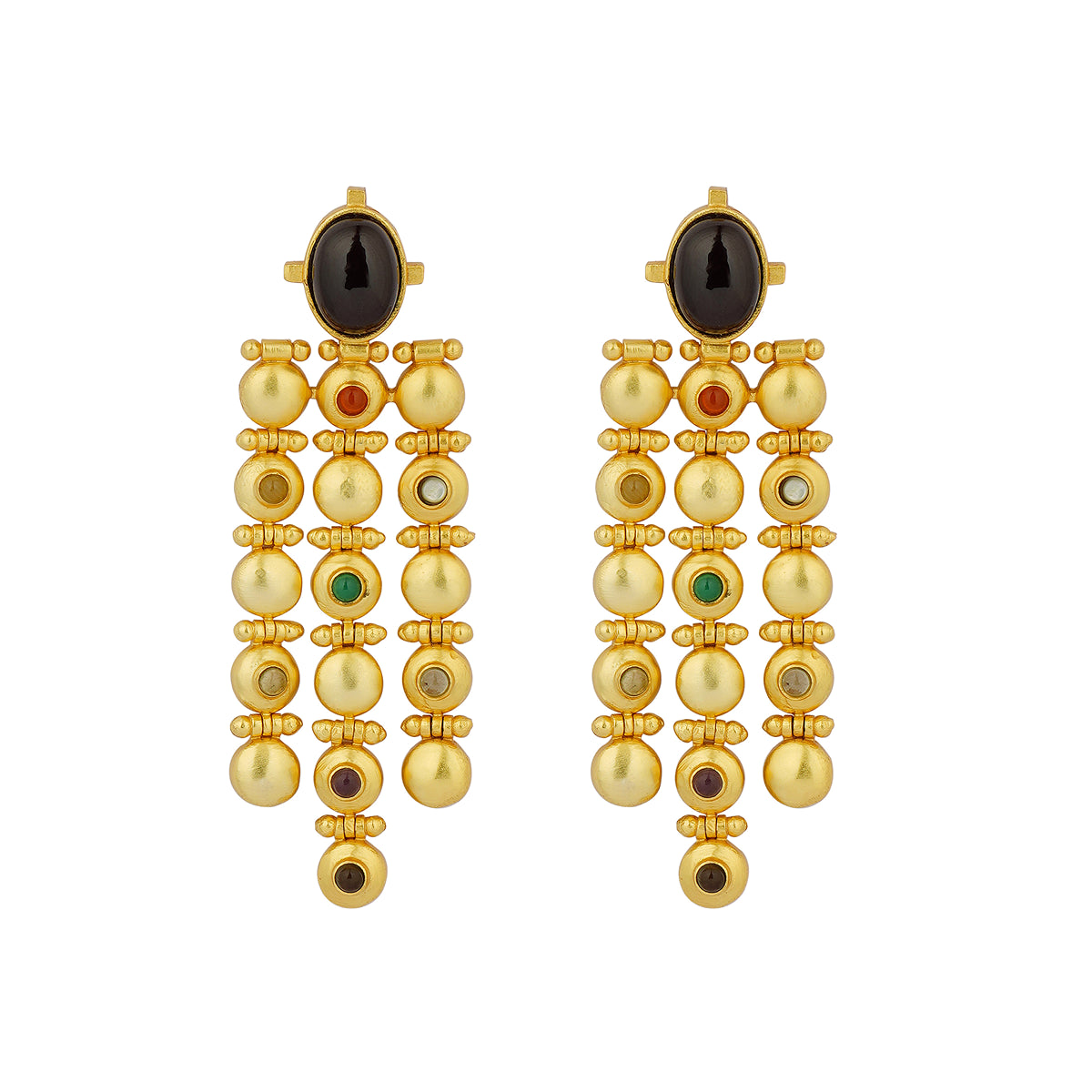 Navratna Power Drops Statement Earrings - Traditional Indian Jewelry for Women - Perfect for Weddings, Festivals & Special Occasions