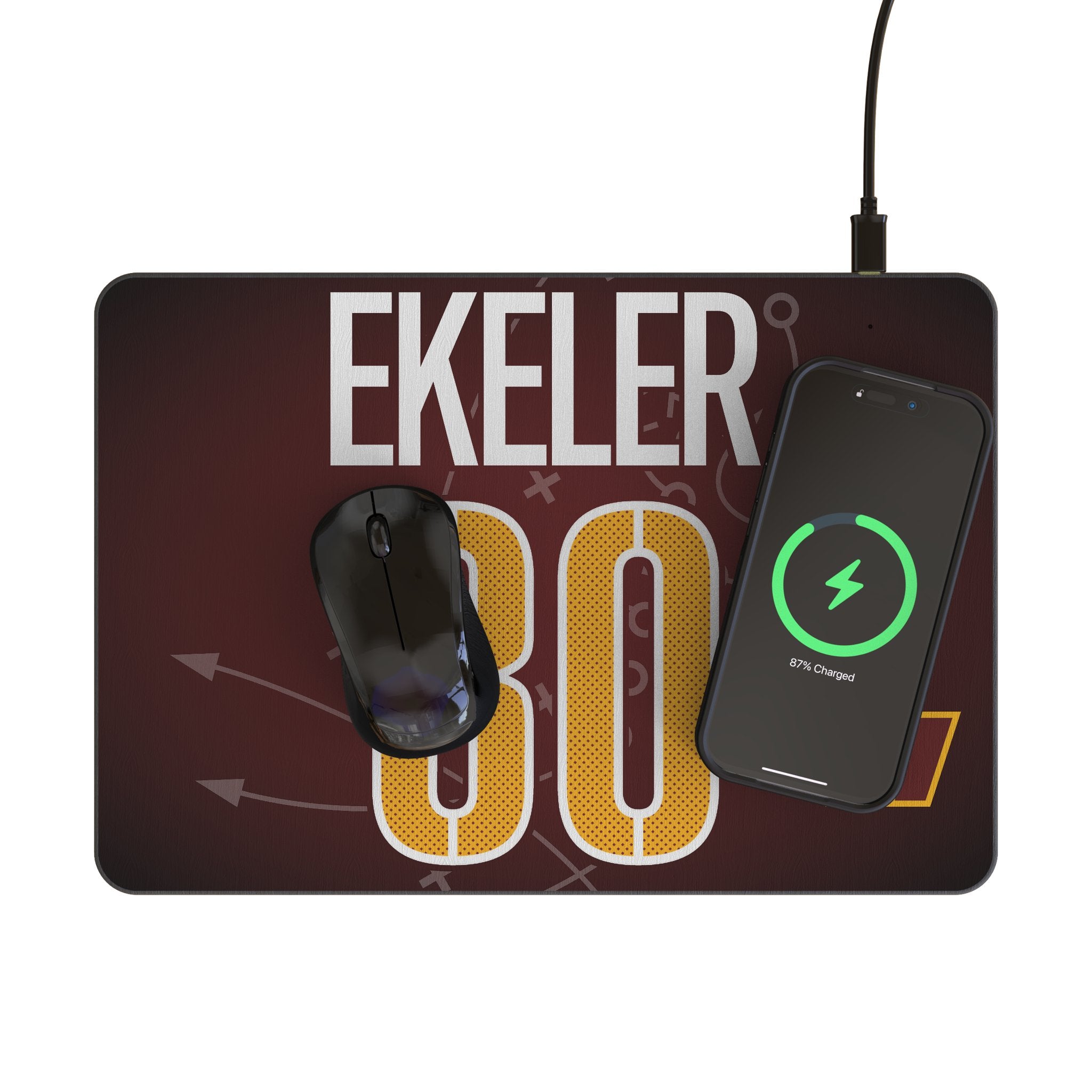 Austin Ekeler Washington Commanders 30 Game Tactical Wireless Charging Mouse Pad - 15W Fast Charger for Gaming & Office Desk Setup - Perfect for NFL Fans & PC Gamers