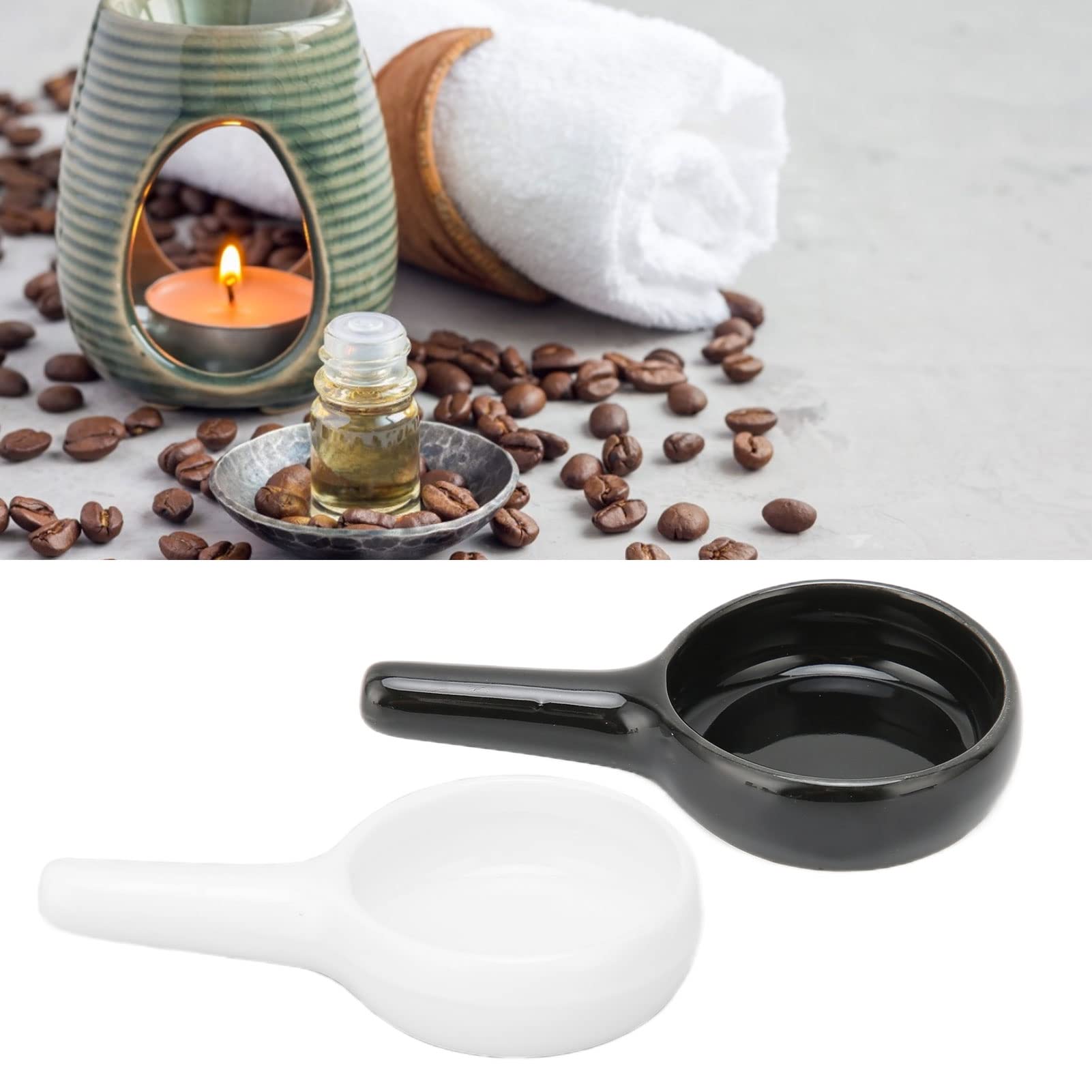 Ceramic Candle Spoon Tray Holder - Black Tealight Candle Holders for Home Decor, Bedroom, Wax Warmer & Incense | Elegant Tea Light Holders for Romantic Ambiance, Spa Relaxation & Dinner Parties