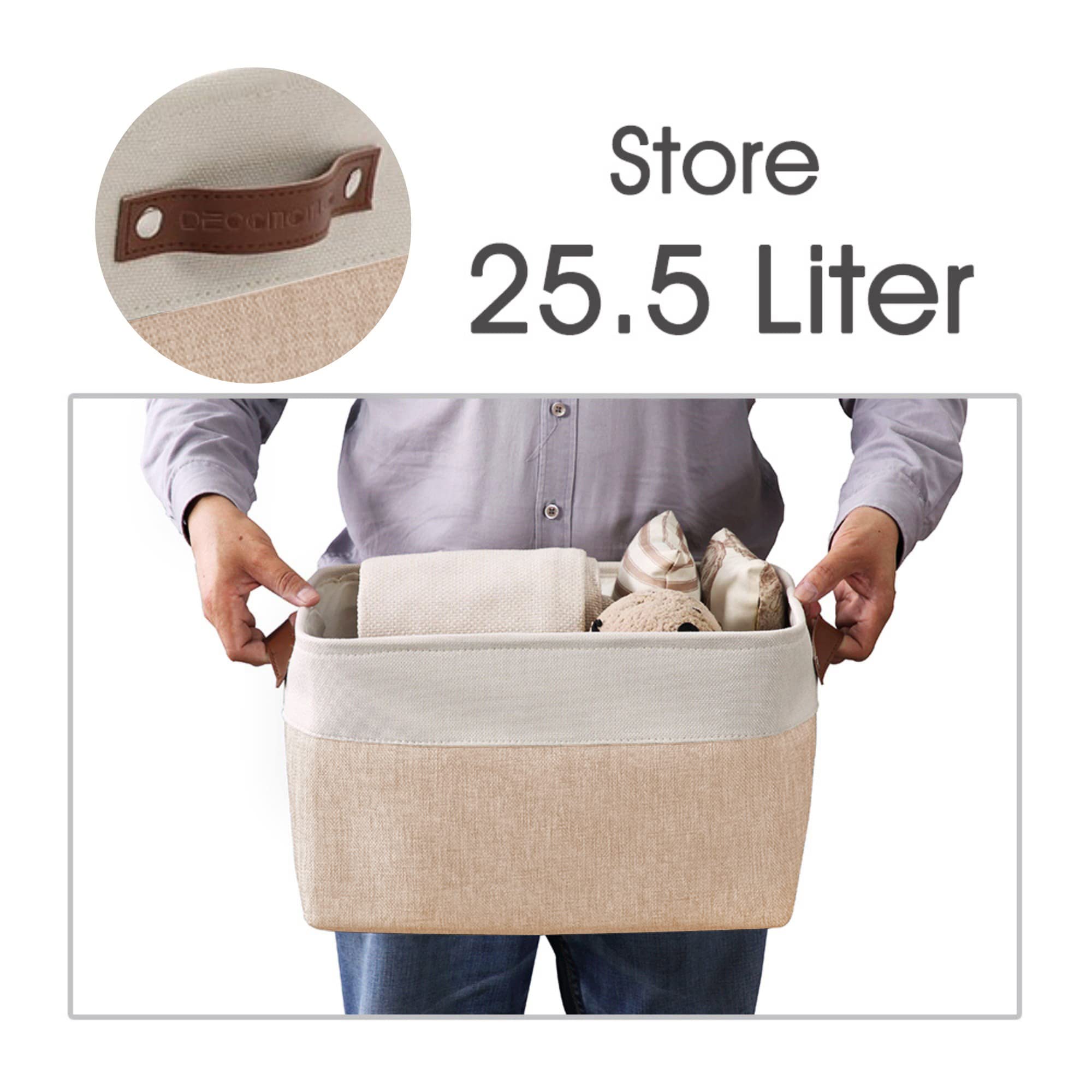 Decomomo Fabric Storage Bins - Large 4-Pack Beige & White Closet Organizer Baskets for Shelves, Toys, Nursery & Home Organization | Perfect for Bedroom, Playroom & Linen Closet Storage Solutions