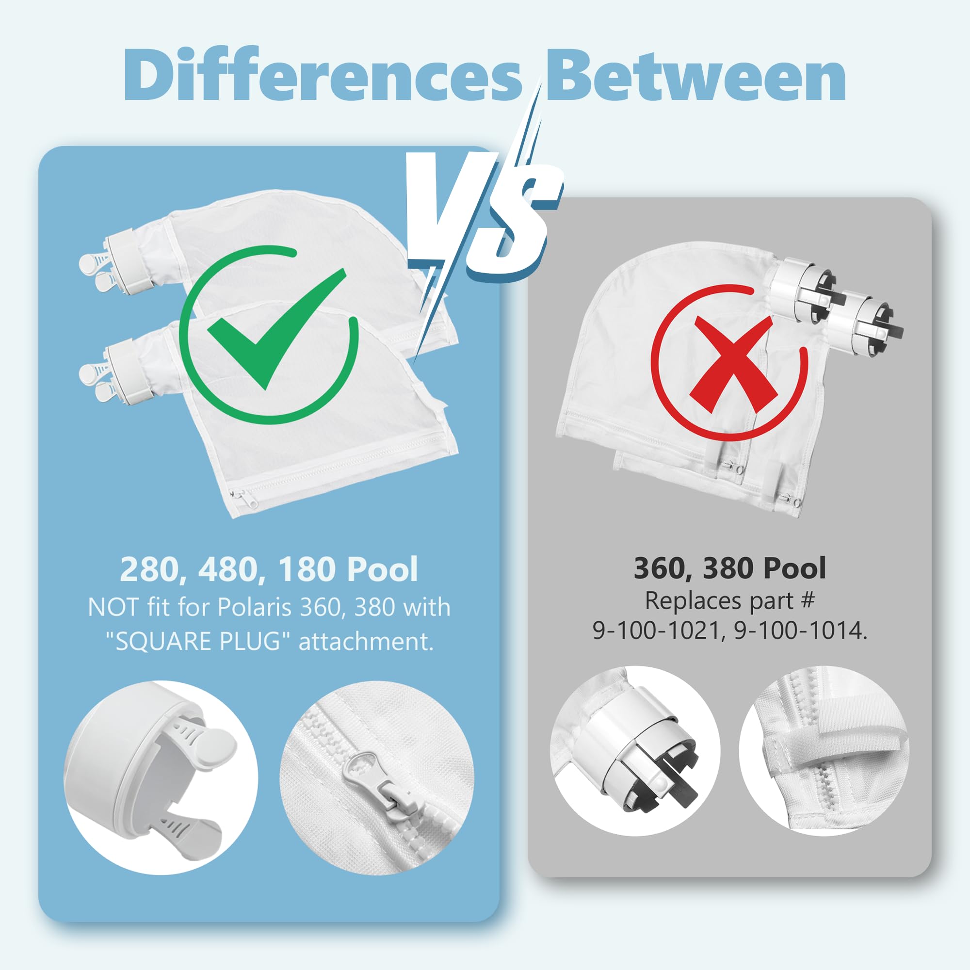 Polaris 280 & 480 Pool Cleaner Replacement Filter Bags - 2 Pack All-Purpose Zippered Spa Bags Compatible with K13 K16 Models - Perfect for Pool Maintenance & Debris Collection