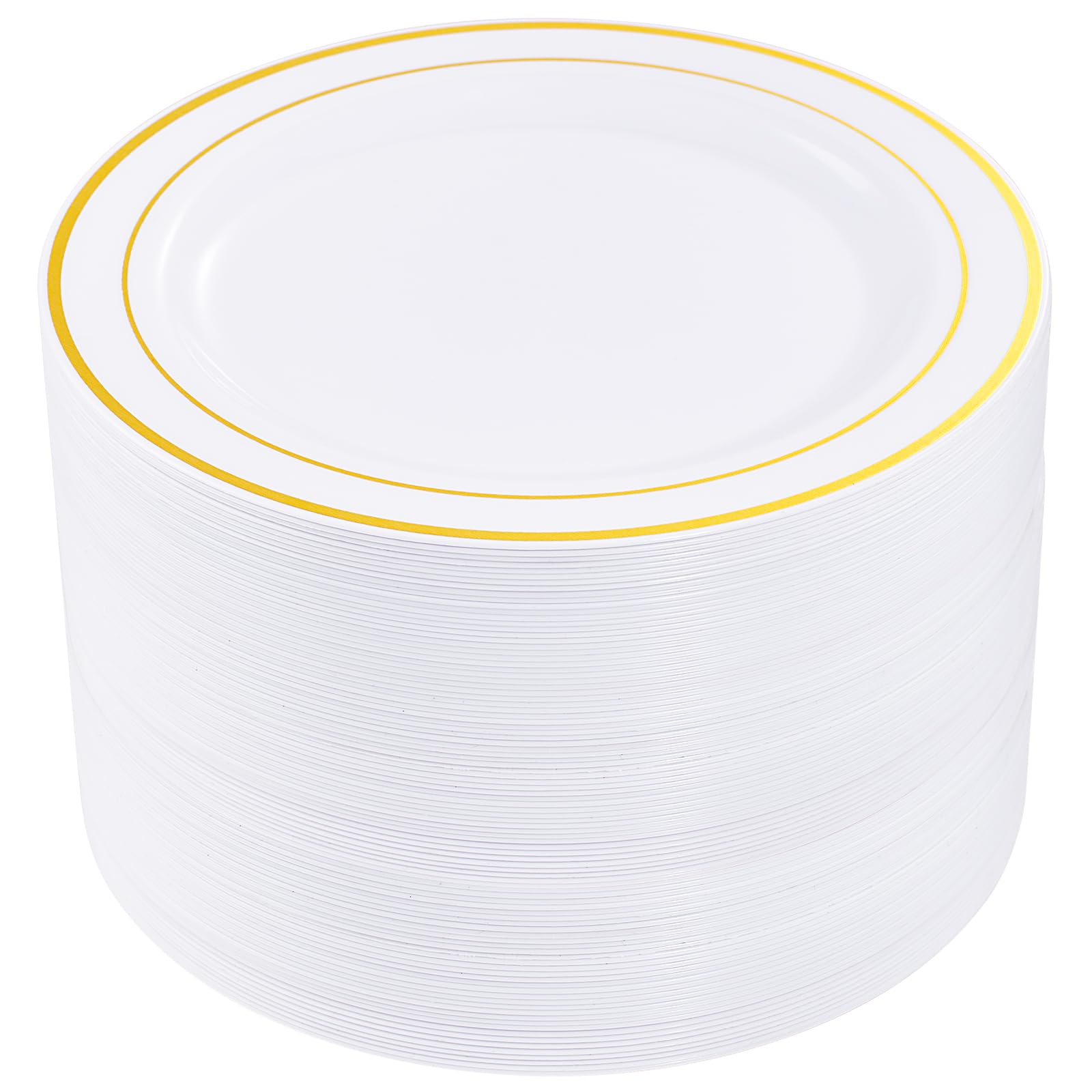 60-Pack 10.25 Inch Gold Rimmed Plastic Dinner Plates - Elegant Disposable White Plates for Wedding, Party, Banquet & Special Events - Perfect for Catering, Buffets & Formal Dining