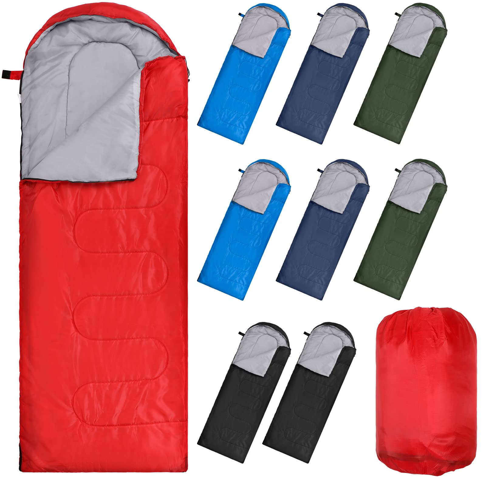 10 Pack 0°F Cold Weather Sleeping Bags for Adults - 4 Season Waterproof Lightweight Camping Sleeping Bag with Compression Sack - Perfect for Backpacking, Hiking, Travel & Emergency Preparedness