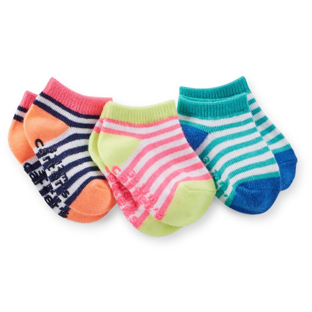 Carter's Baby Girls' Newborn 3-Pack Striped Ankle Socks - Soft Cotton Computer Socks for Infants, Perfect for Playtime & Photo Shoots