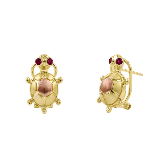 14K Yellow Gold Turtle Stud Earrings with Ruby & Cubic Zirconia - Elegant Jewelry for Women, Perfect for Gifts, Parties & Everyday Wear