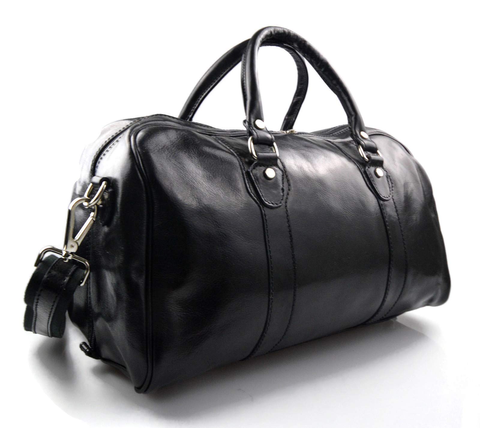 **Genuine Italian Leather Travel Bag for Men & Women - Carry-On Duffle with Handles & Shoulder Strap - Black Sports Leather Cabin Luggage (Perfect for Business Trips, Gym & Weekend Getaways)**