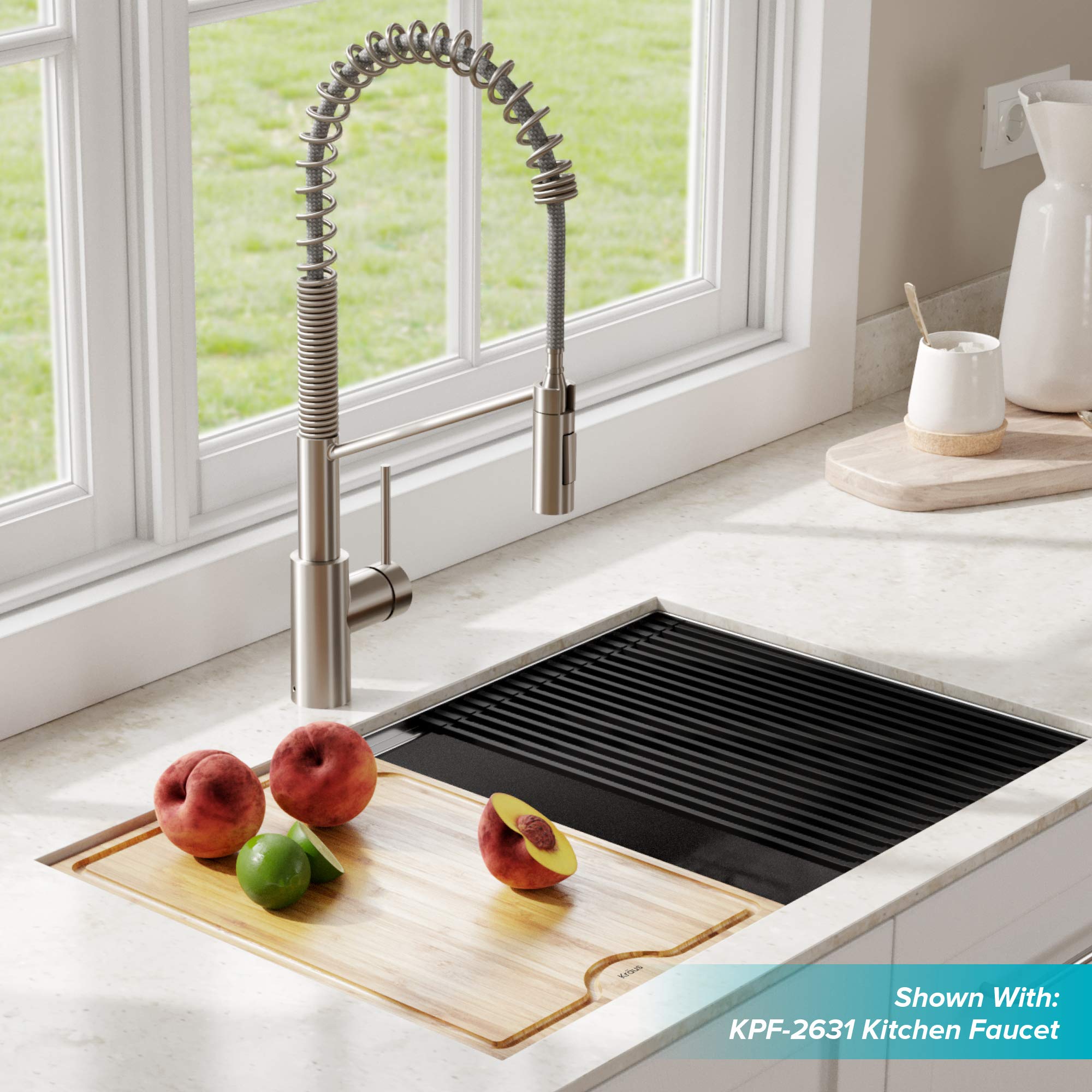 KRAUS Kore™ 27-inch Undermount 16 Gauge Stainless Steel Single Bowl Kitchen Sink with Accessories (5-Piece Set) & WasteGuard™ Garbage Disposal - Perfect for Modern Kitchens, Dishwashing, and Food Prep