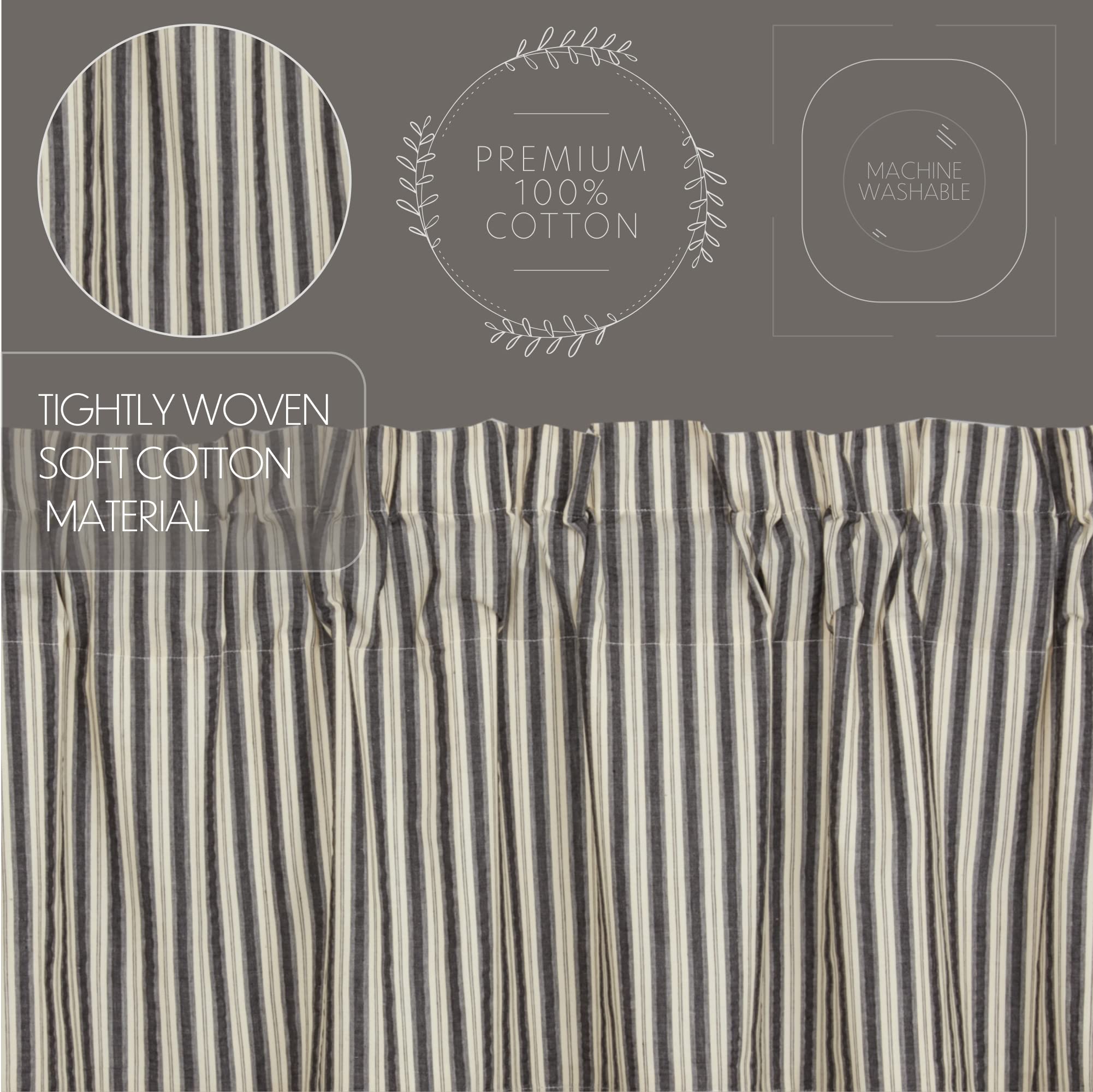 VHC Brands Ashmont Grey Ticking Stripe Farmhouse Swag Curtain Set 36x36x16 - Rustic Window Treatment for Living Room, Bedroom & Kitchen Decor