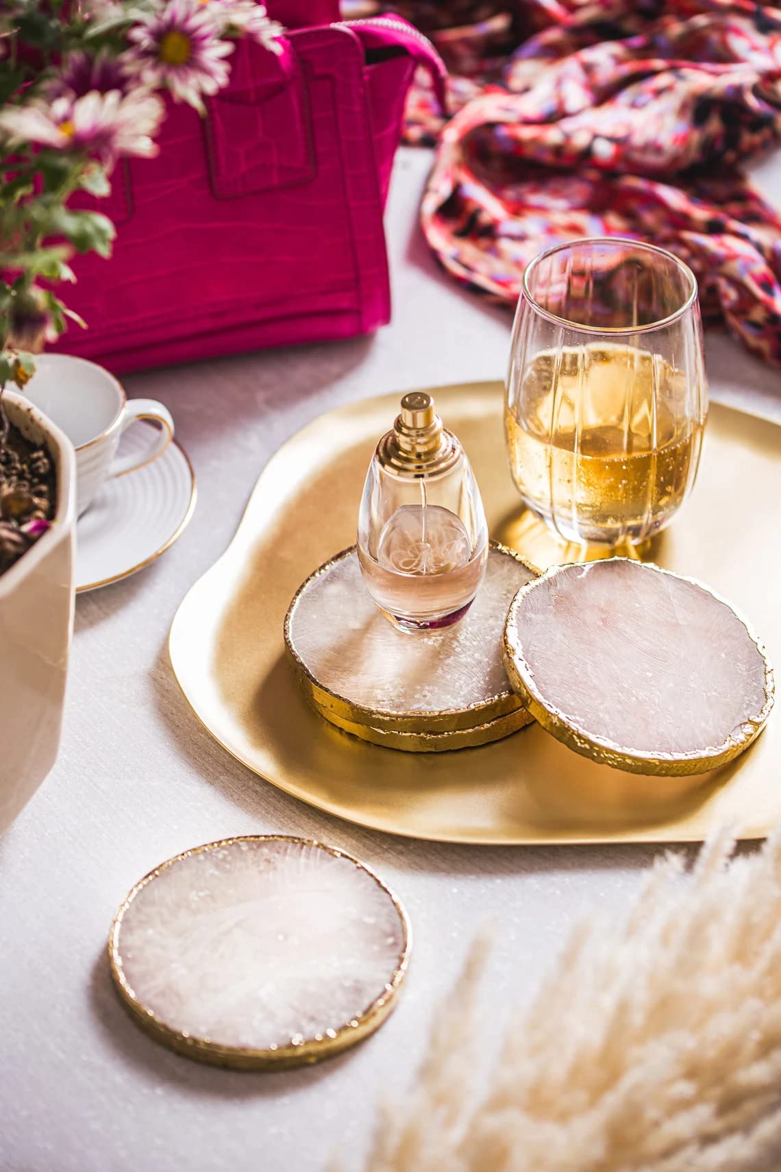 Vintage Gold Decorative Tray Set - 2 Pack Extra Large Brass Irregular Plates for Jewelry, Perfume, Cosmetics, Coffee, Cheese & Candle Display - Elegant Vanity Dresser Organizer & Home Decor for Bathroom, Bedroom, Living Room & Dining Table
