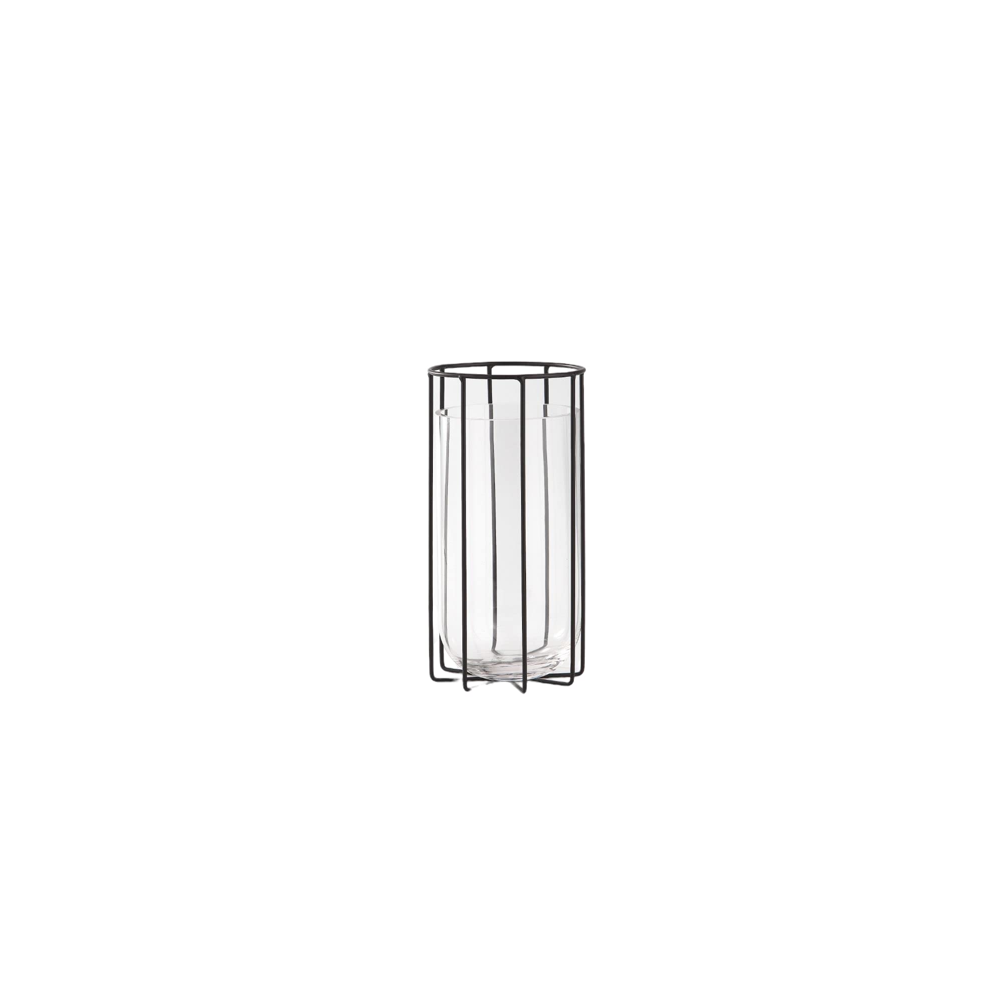 CC Home Furnishings 9.5 Inch Clear and Black Cylindrical Glass Vase with Metal Holder - Perfect for Flower Arrangements, Wedding Centerpieces, and Home Decor