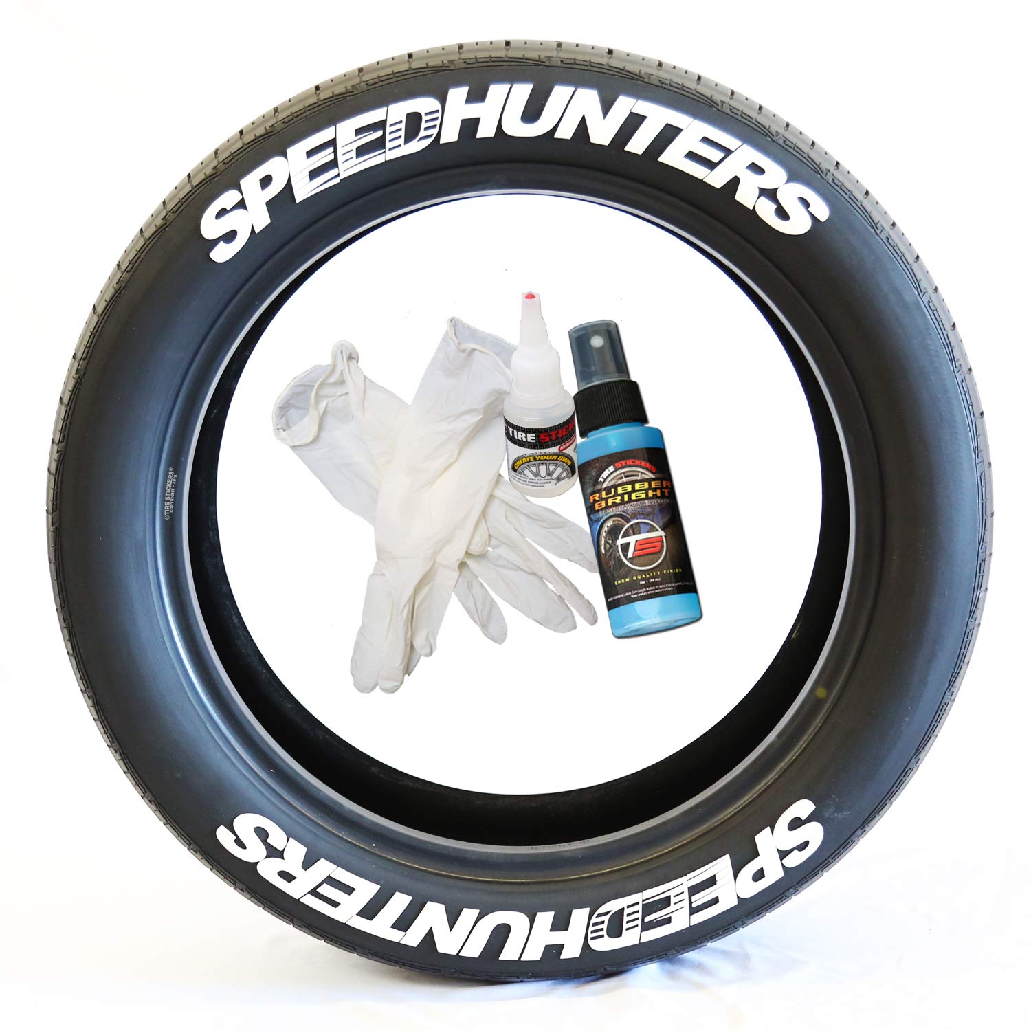 SpeedHunters DIY Permanent Rubber Tire Lettering Kit - White 8 Pack (1.50 Inches) with Glue & 2oz Touch-Up Cleaner for 19-21 Inch Wheels - Perfect for Car Enthusiasts & Custom Vehicle Styling