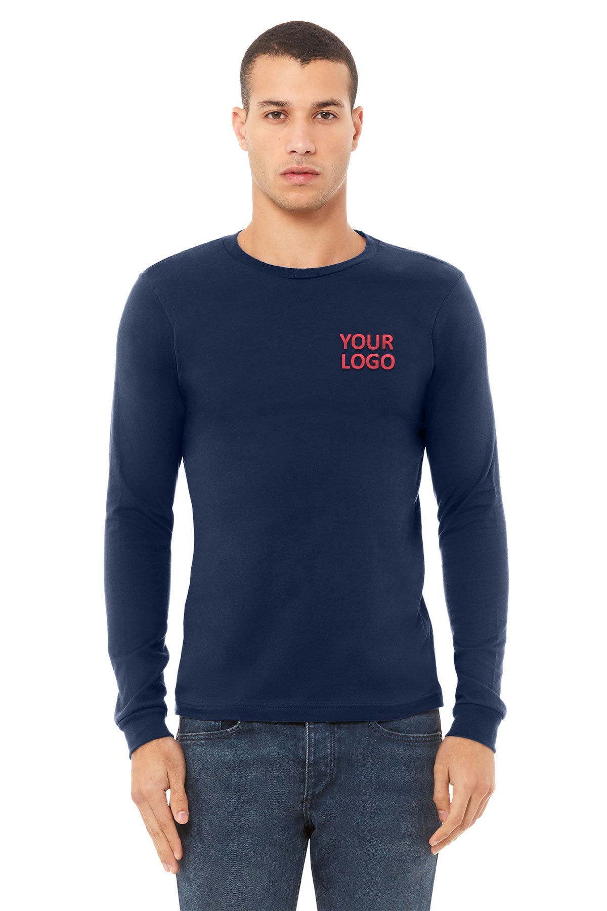 Bella Canvas Unisex Jersey Long Sleeve T-Shirt - Soft Cotton Crew Neck Tee for Men & Women - Navy Blue - Perfect for Casual Wear, Layering & Everyday Comfort