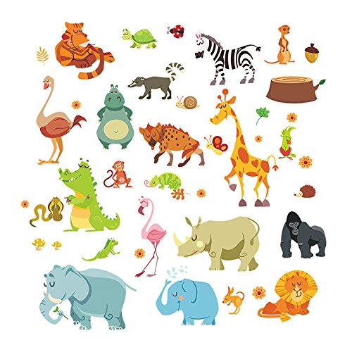 Jungle Adventure Animal Wall Stickers for Kids Room Decor - Safari Nursery Wall Decals, Monkey & Wildlife Peel and Stick Wallpaper - Perfect for Baby Rooms, Playrooms & Nursery Themed Decor