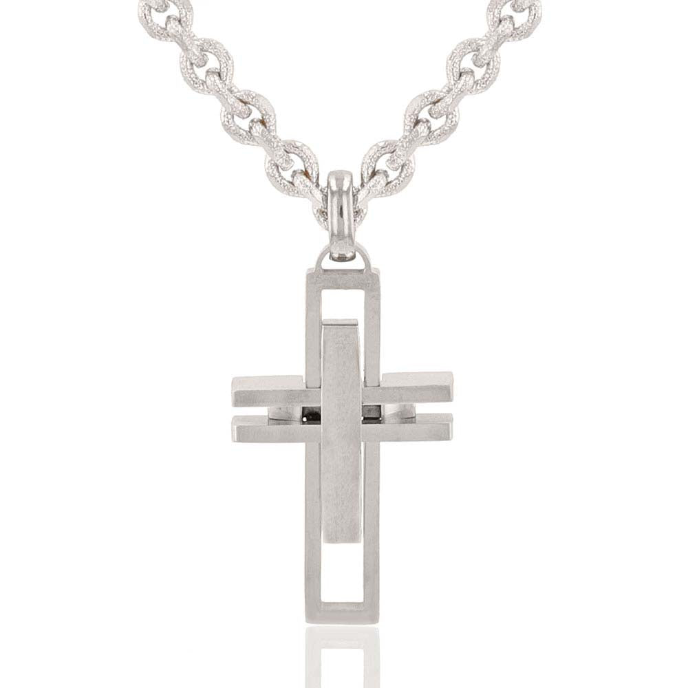 Elegant Modern Art Cross Necklace for Women - Sterling Silver Pendant with 18