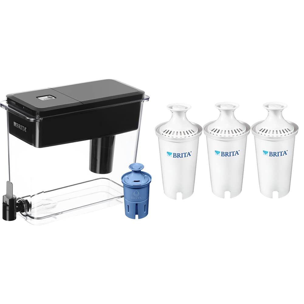 Brita XL Water Filter Dispenser with 2 Standard Replacement Filters - 10 Cup Large Capacity Water Pitcher for Clean Drinking Water at Home, Office & Kitchen | BPA-Free Water Filtration System