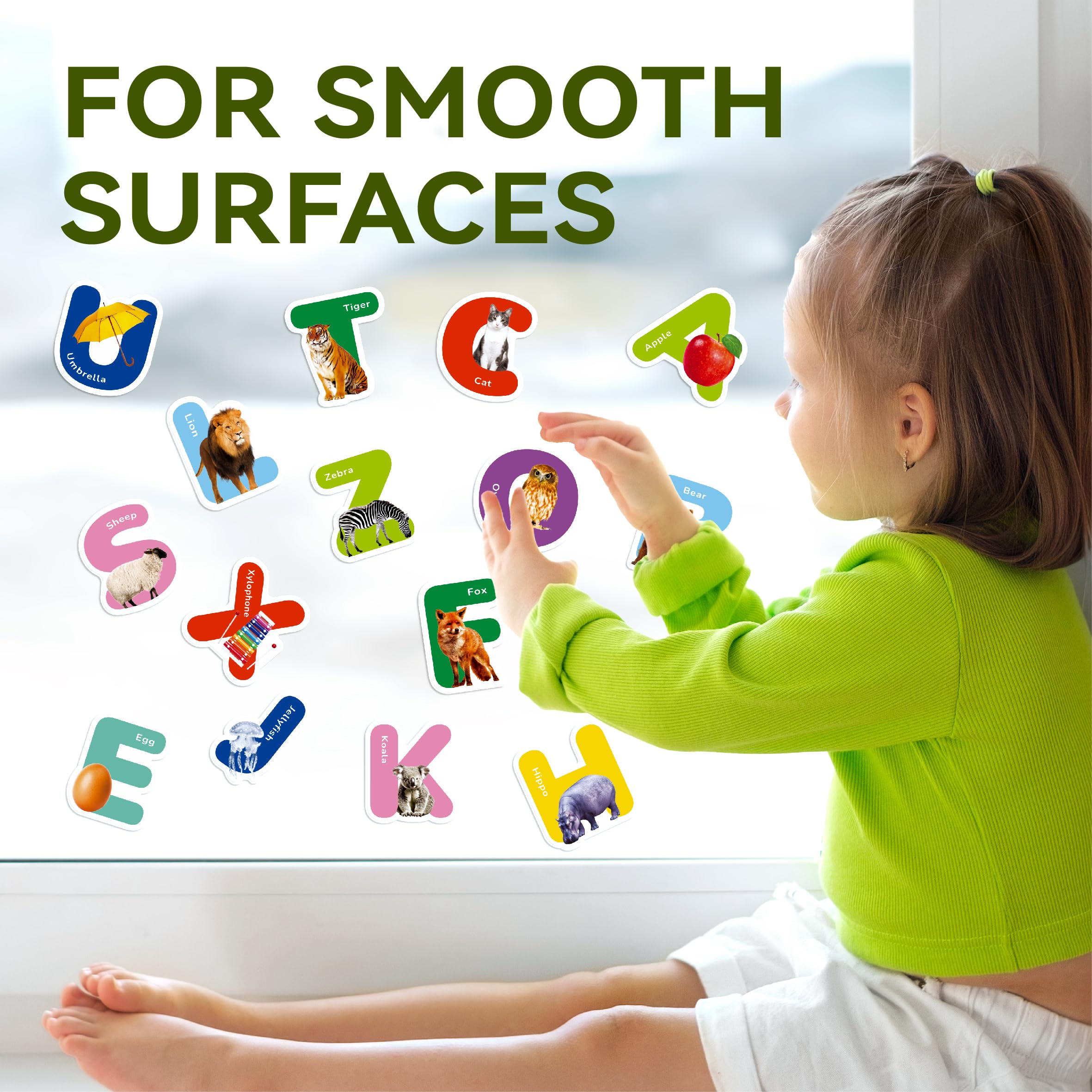 26 PCS Thick Removable Alphabet Animal Gel Stickers for Toddlers - Window Clings for Home & Classroom Decor