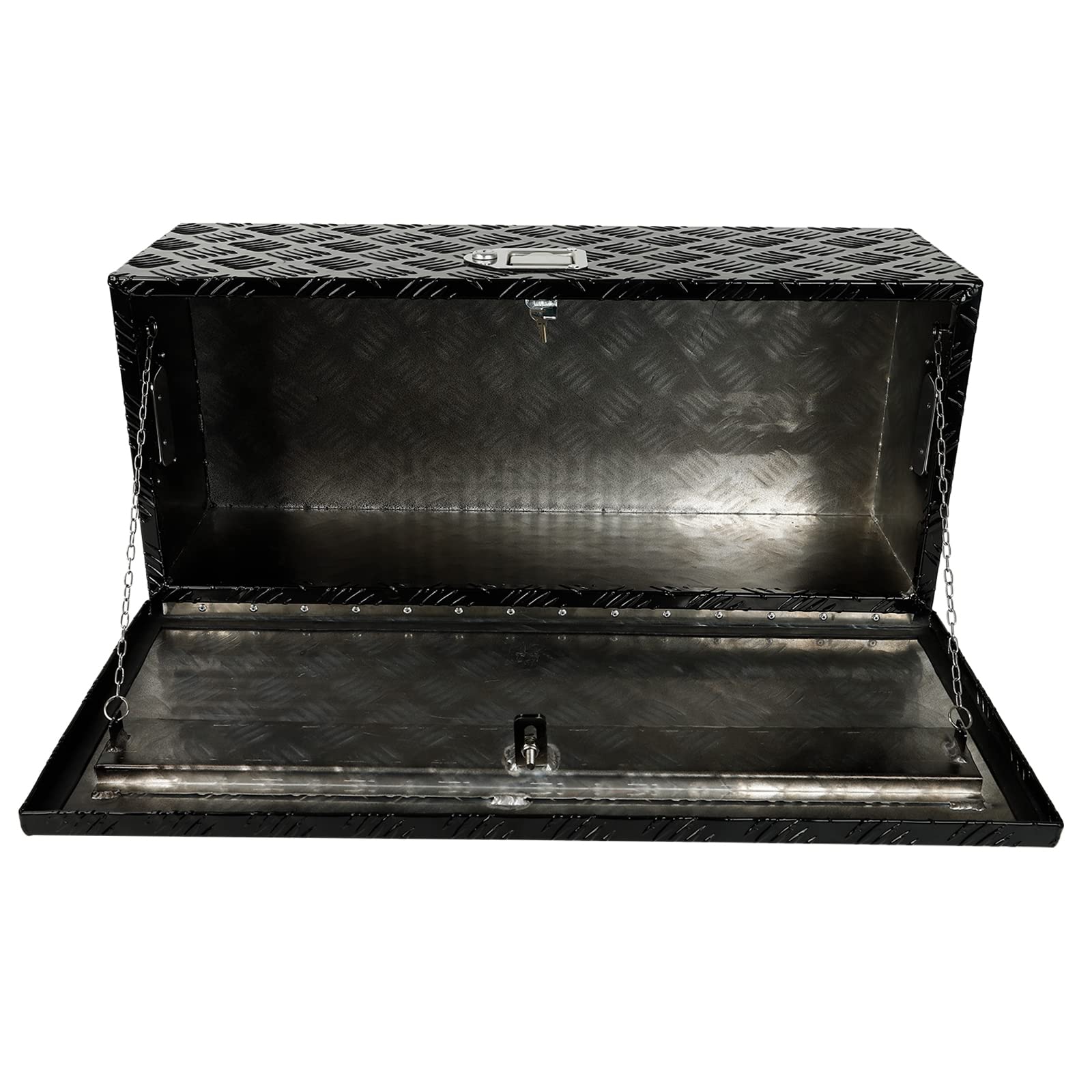 30 x 13 x 10 Inch Black Aluminum 5-Bar Tread Tool Box with Lock & Keys - Heavy Duty Underbody Storage for Trucks, Trailers, RVs, Pickups - Secure Outdoor Tool Organizer for Garage, Construction & Camping Gear
