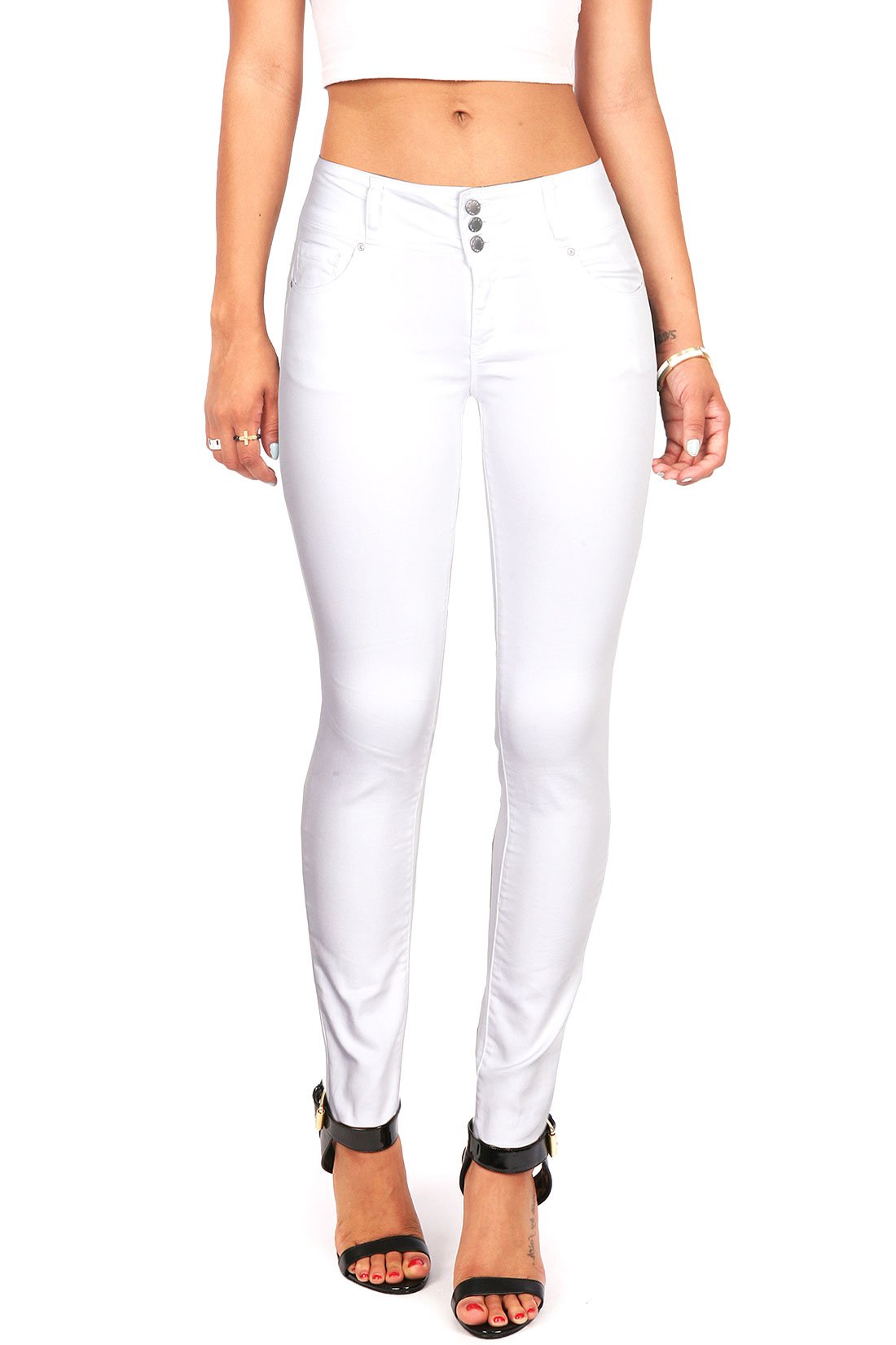 Flattering Mid Rise Skinny Jeans for Women - Stretch Comfort Fit, White (Size 3) | Perfect for Casual Wear, Date Nights & Everyday Outfits