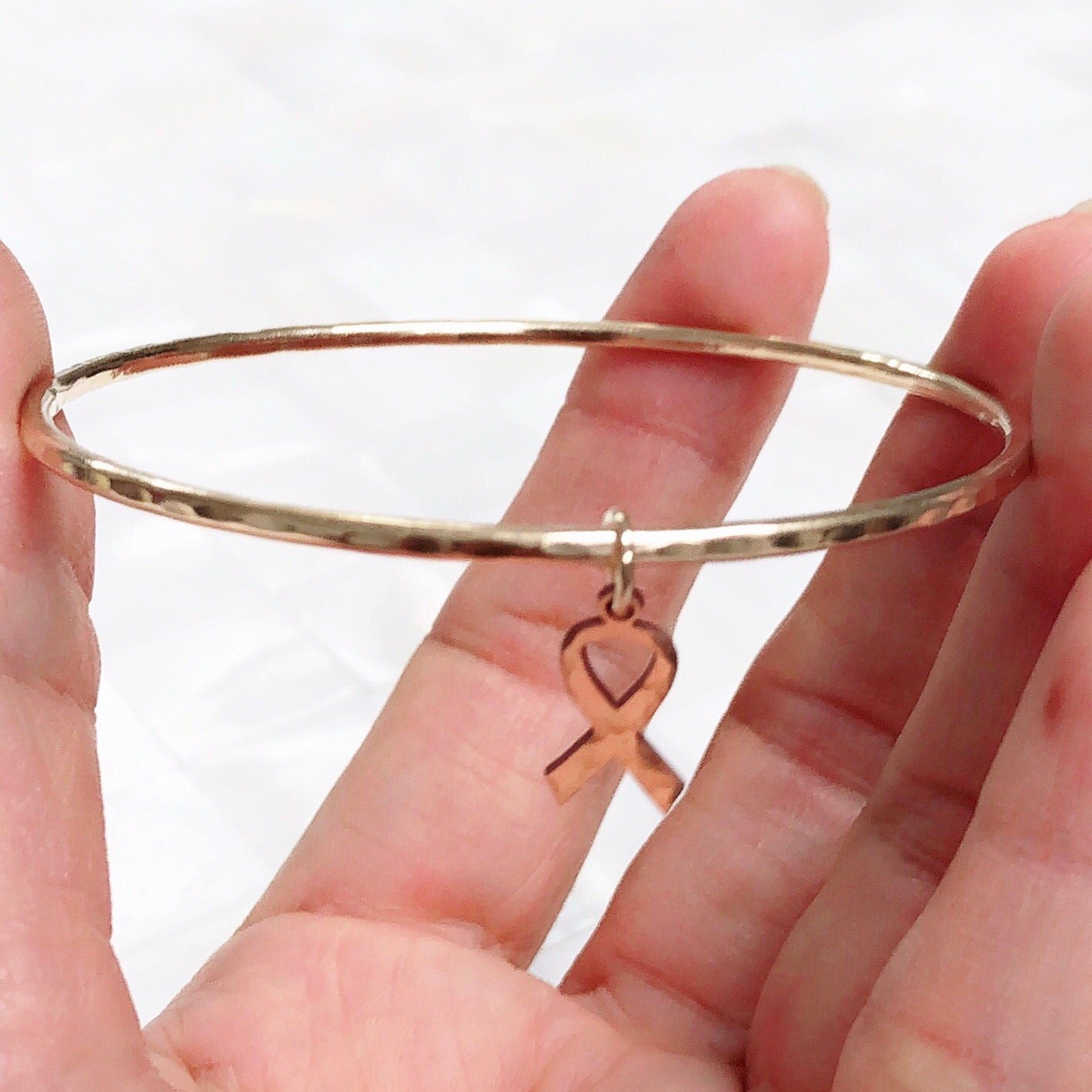 Breast Cancer Awareness Ribbon Charm Bangle (B433) - Stylish Support Bracelet for Fundraisers, Survivors & Awareness Events