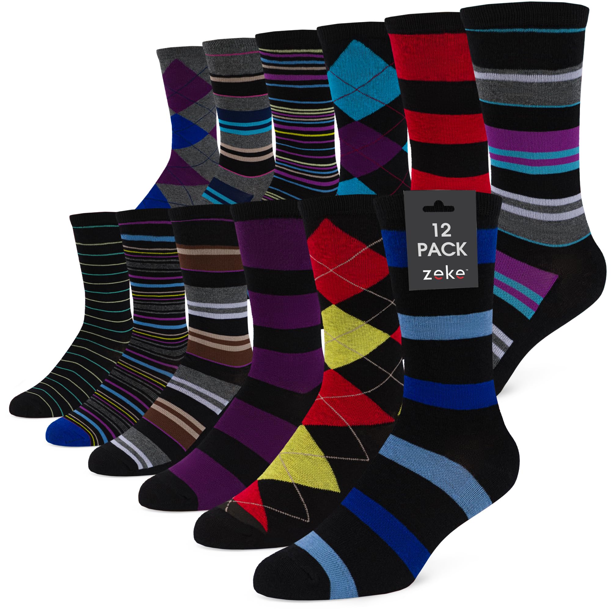 ZEKE Funny Dress Socks for Men - Colorful Crazy Patterned Socks - Cool & Funky Novelty Socks for Work, Gifts & Everyday Wear