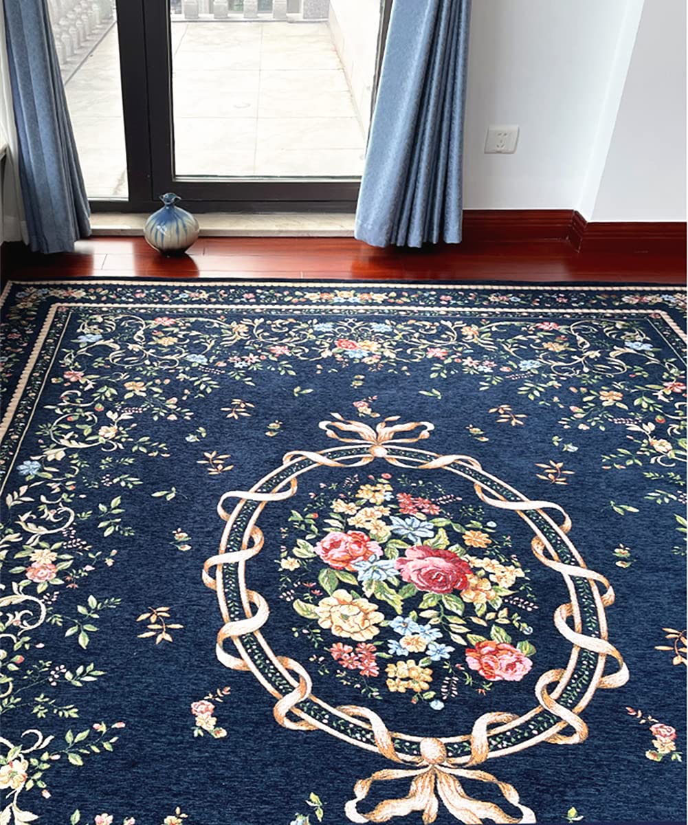 Premium Traditional Floral Area Rug - 7.5'x5.2' Non-Shedding Washable Accent Rug for Living Room, Bedroom & Dining Room - Rustic Home Decor for Cozy Farmhouse Style