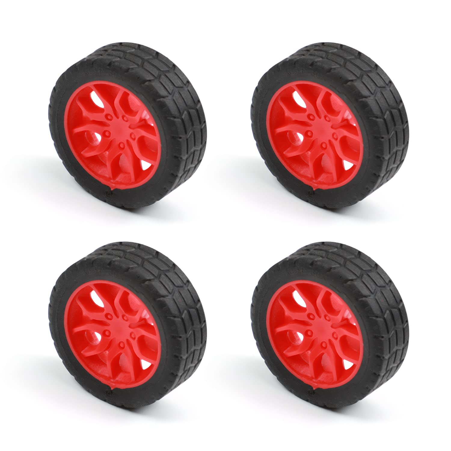 MroMax 30mm Rubber RC Car Wheel Tires - 4pcs Red and Black DIY Replacement Tires for RC Cars, Model Robots, and DIY Projects - Perfect for Off-Road, Racing, and Custom RC Vehicle Builds