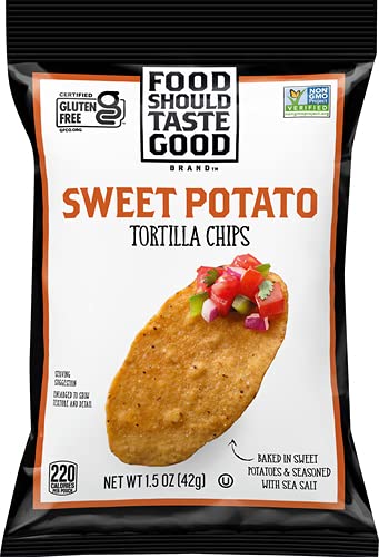 Food Should Taste Good Sweet Potato Tortilla Chips - 1.5oz Bag | Gluten-Free Snacks for Parties, Healthy Vegan Chips for Dipping & On-The-Go Snacking