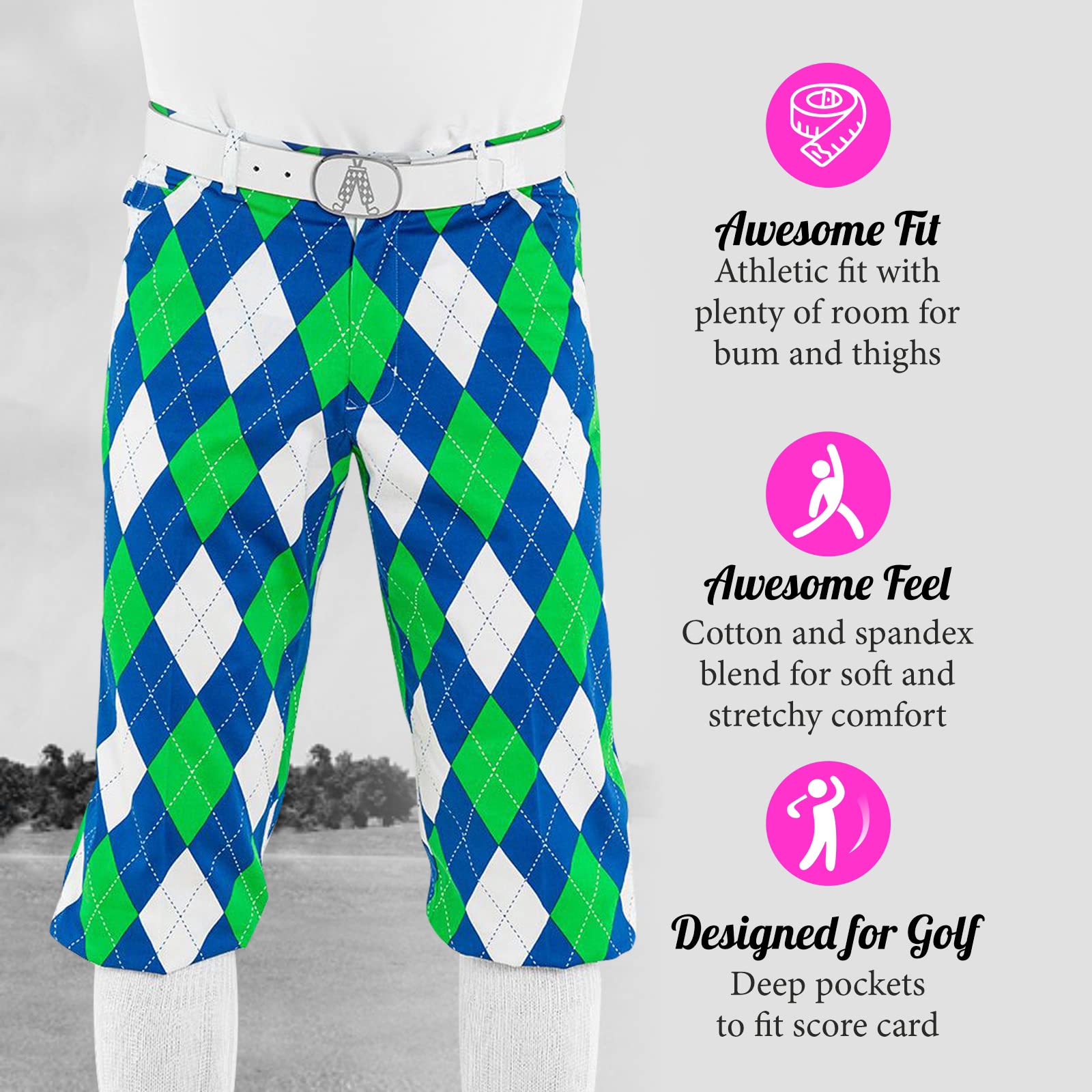 Royal & Awesome Men's Golf Knickers - Stretchable & Breathable Golf Pants for Men - Fun & Stylish Knickers for Golf Enthusiasts - Perfect for Golf Tournaments & Casual Play