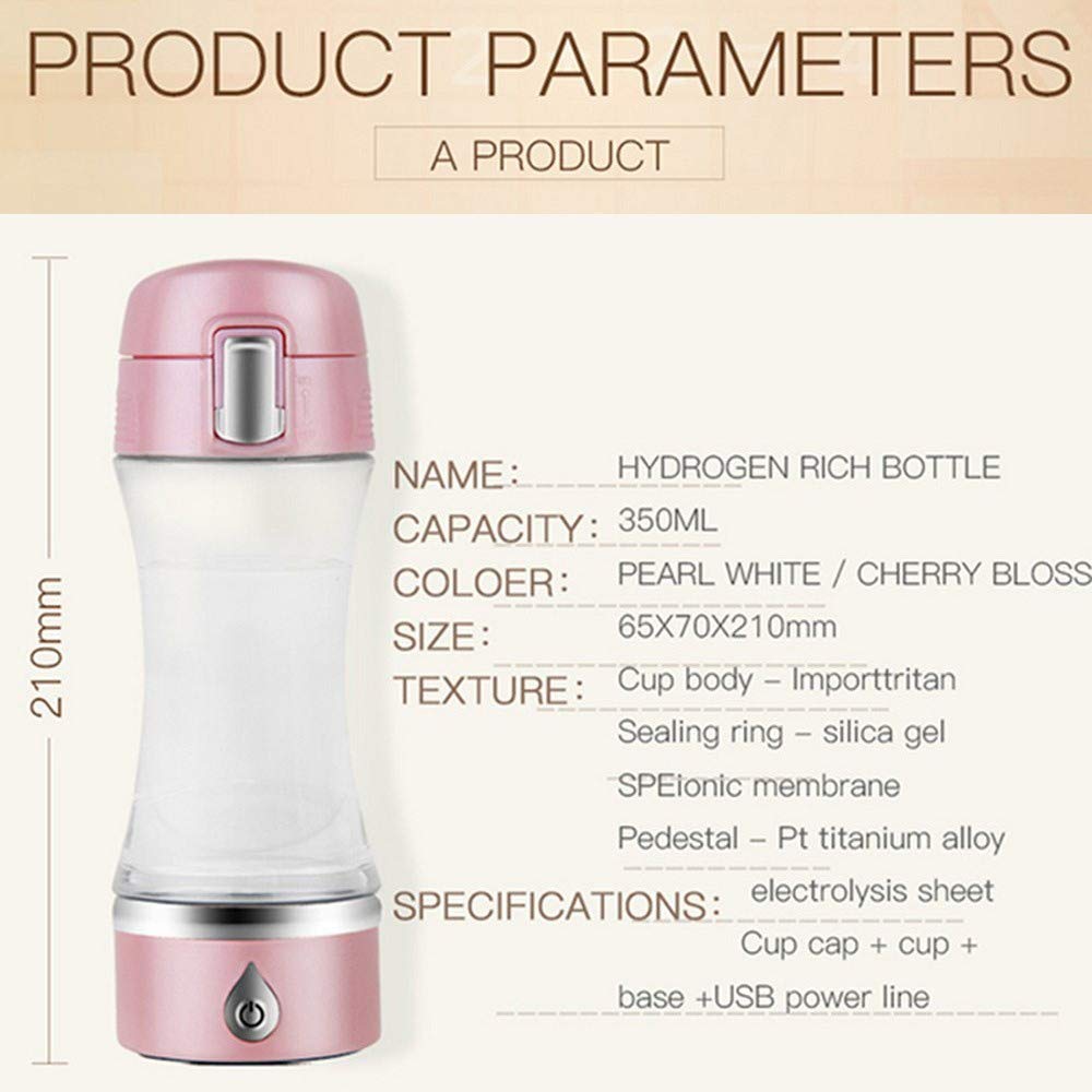 Hydrogen Water Bottle with H2 Generator - Portable Rechargeable Hydrogen-Rich Water Maker, 380ml Pure Glass Bottle (White) - Perfect for Travel, Gym & Healthy Hydration